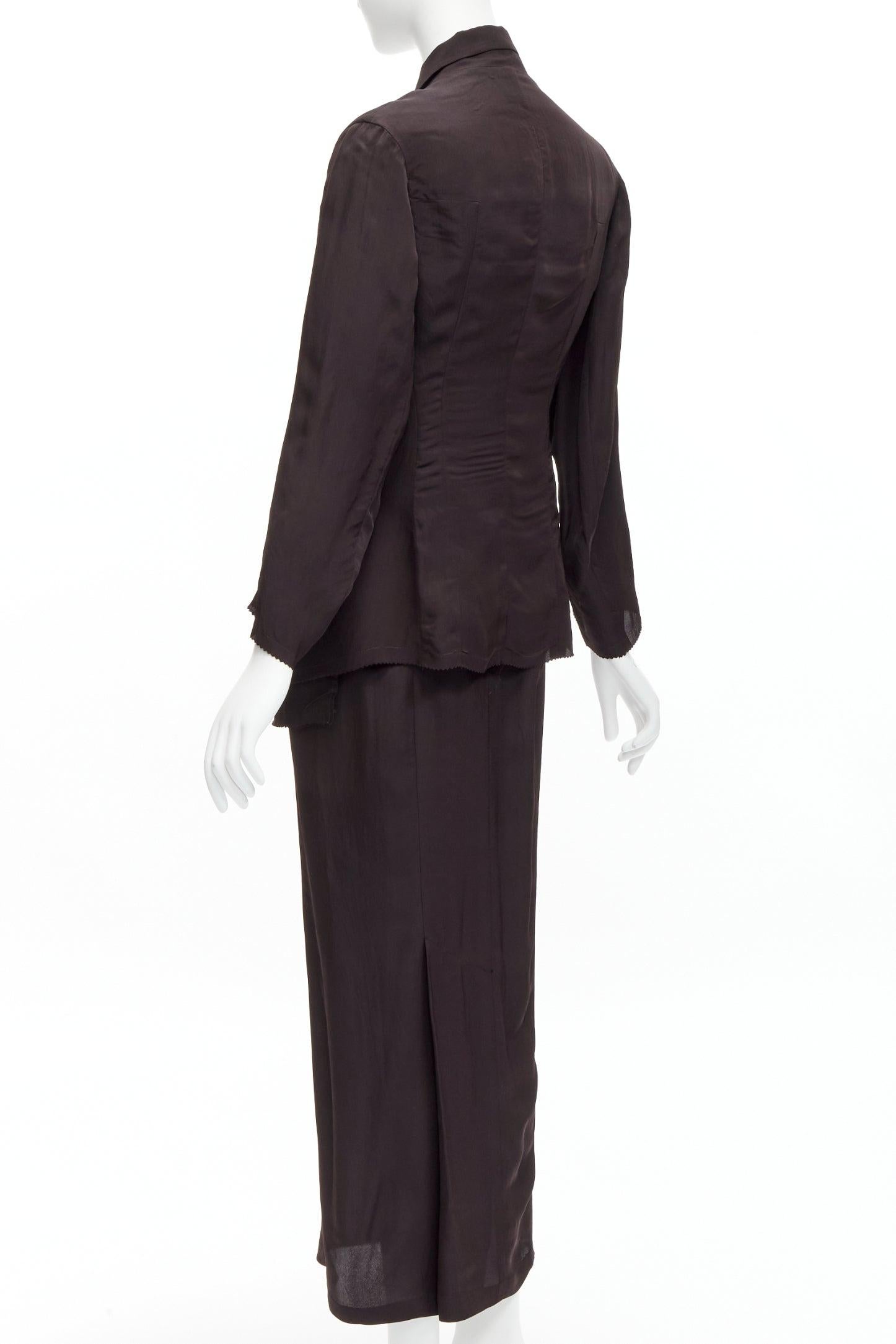YOHJI YAMAMOTO Vintage dark brown silk blend flap pockets mandarin collar jacket For Sale 2