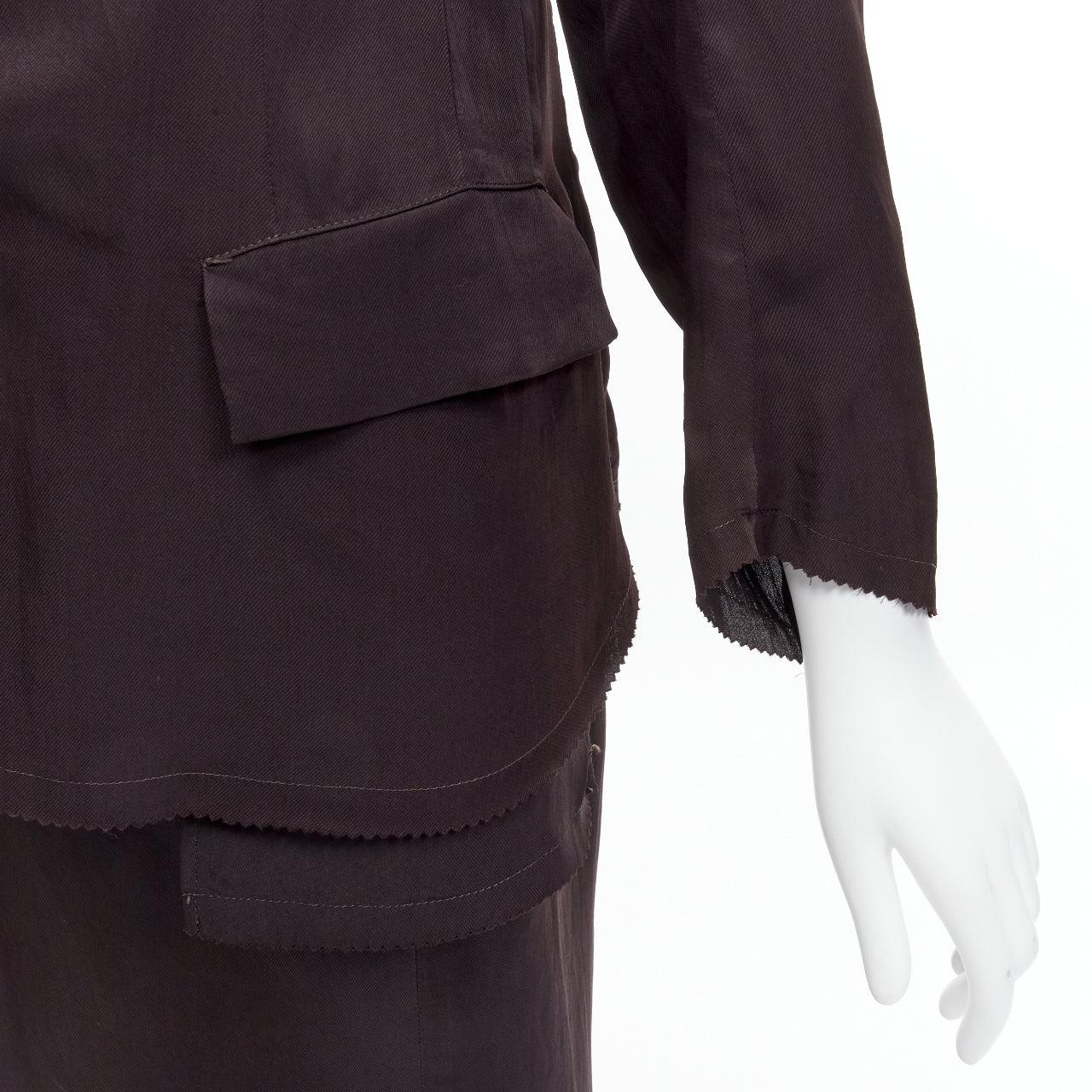 YOHJI YAMAMOTO Vintage dark brown silk blend flap pockets mandarin collar jacket For Sale 3