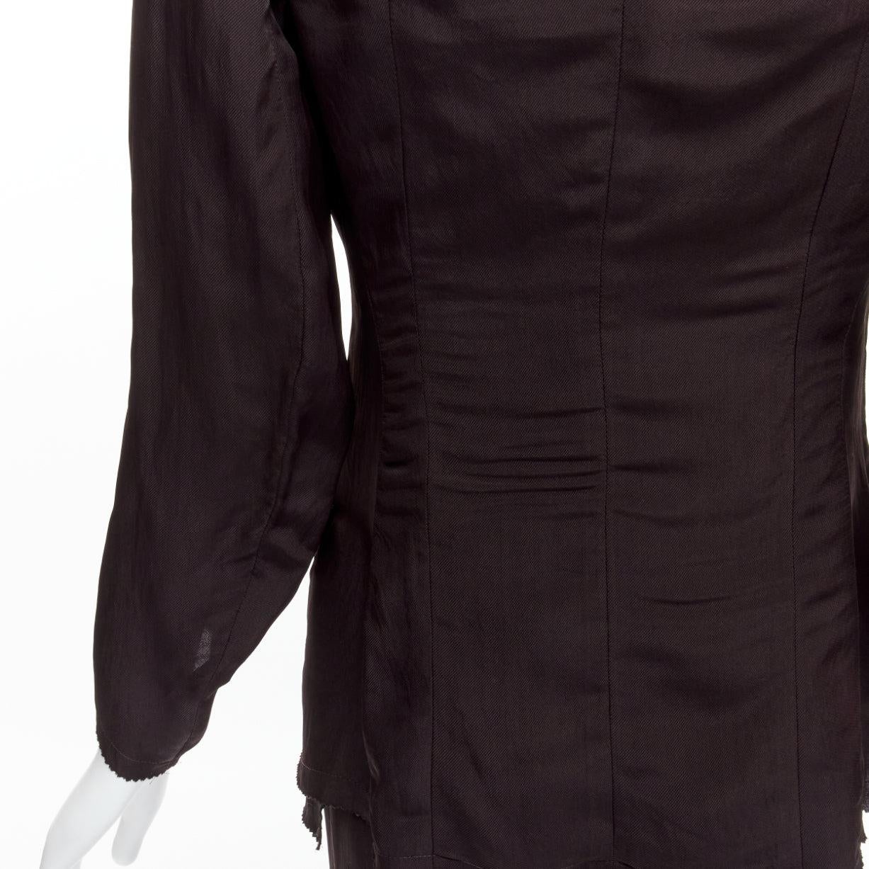 YOHJI YAMAMOTO Vintage dark brown silk blend flap pockets mandarin collar jacket For Sale 4
