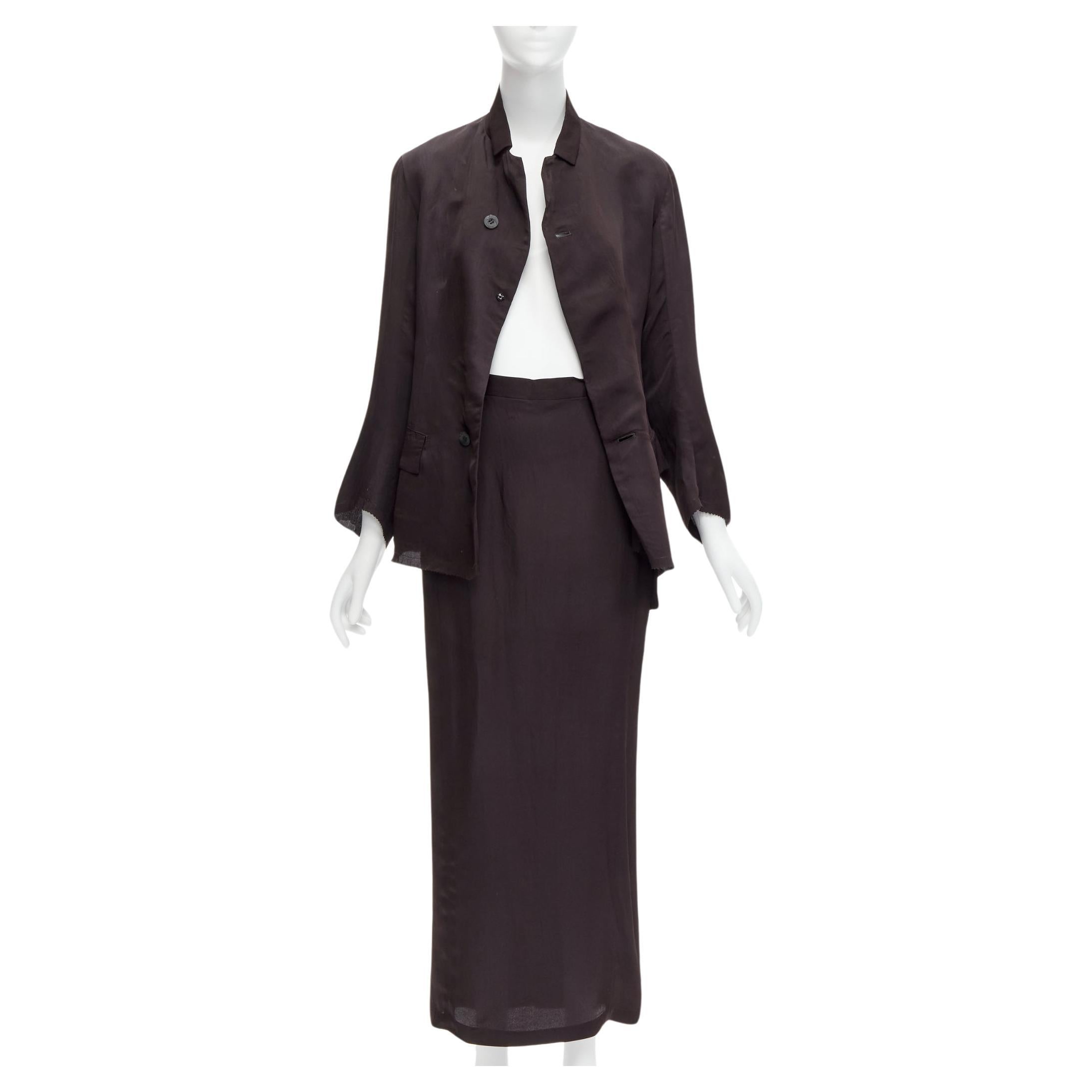 YOHJI YAMAMOTO Vintage dark brown silk blend flap pockets mandarin collar jacket For Sale