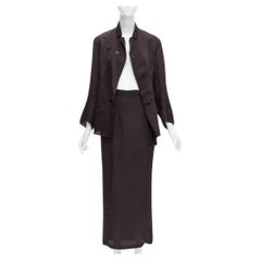 YOHJI YAMAMOTO Vintage dark brown silk blend flap pockets mandarin collar jacket