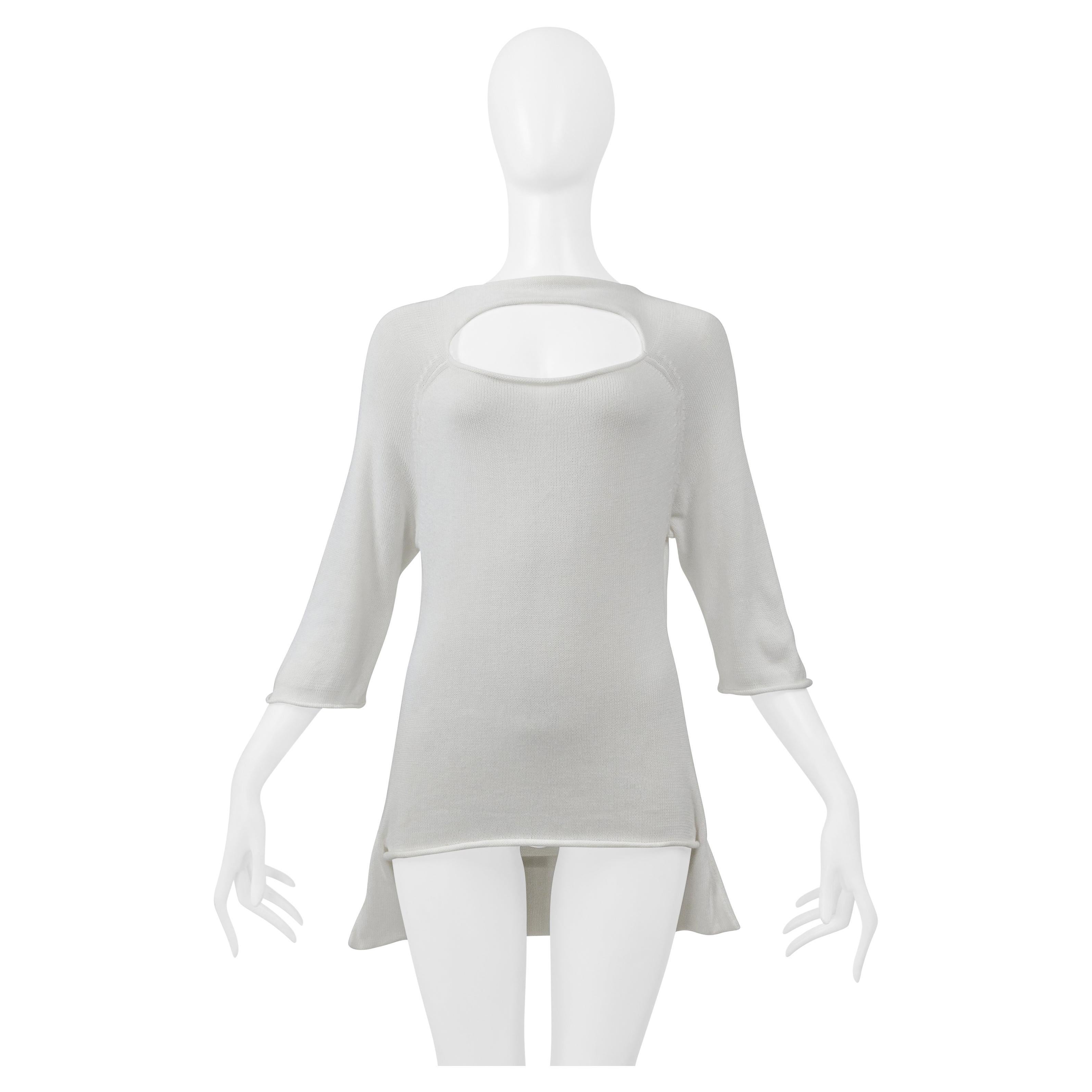 Yohji Yamamoto Suéter Blanco De Algodón Con Recorte Ss 2001 en venta