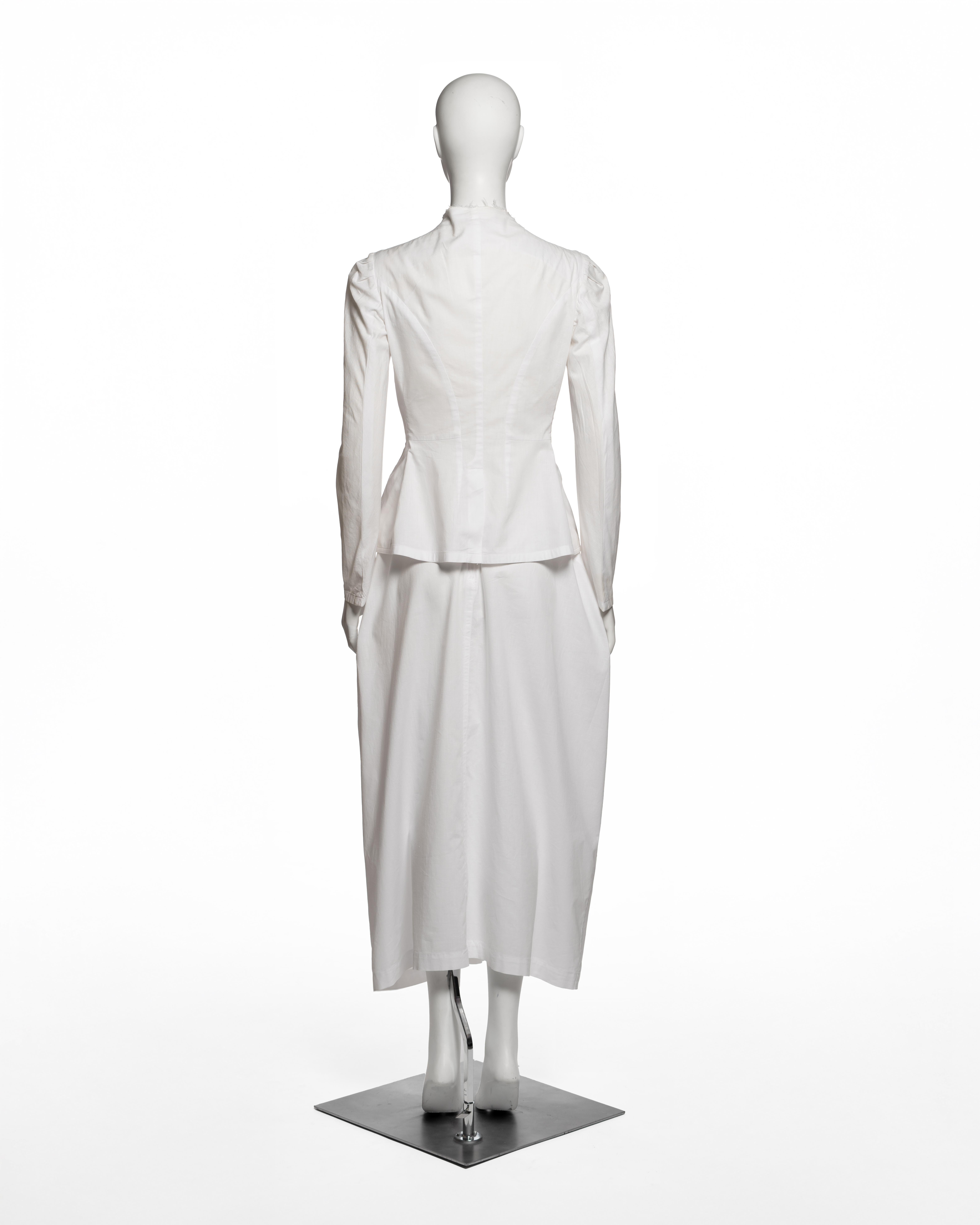 Yohji Yamamoto Tuta con peplo in cotone bianco e gonna a botte, SS 1998 in vendita 6