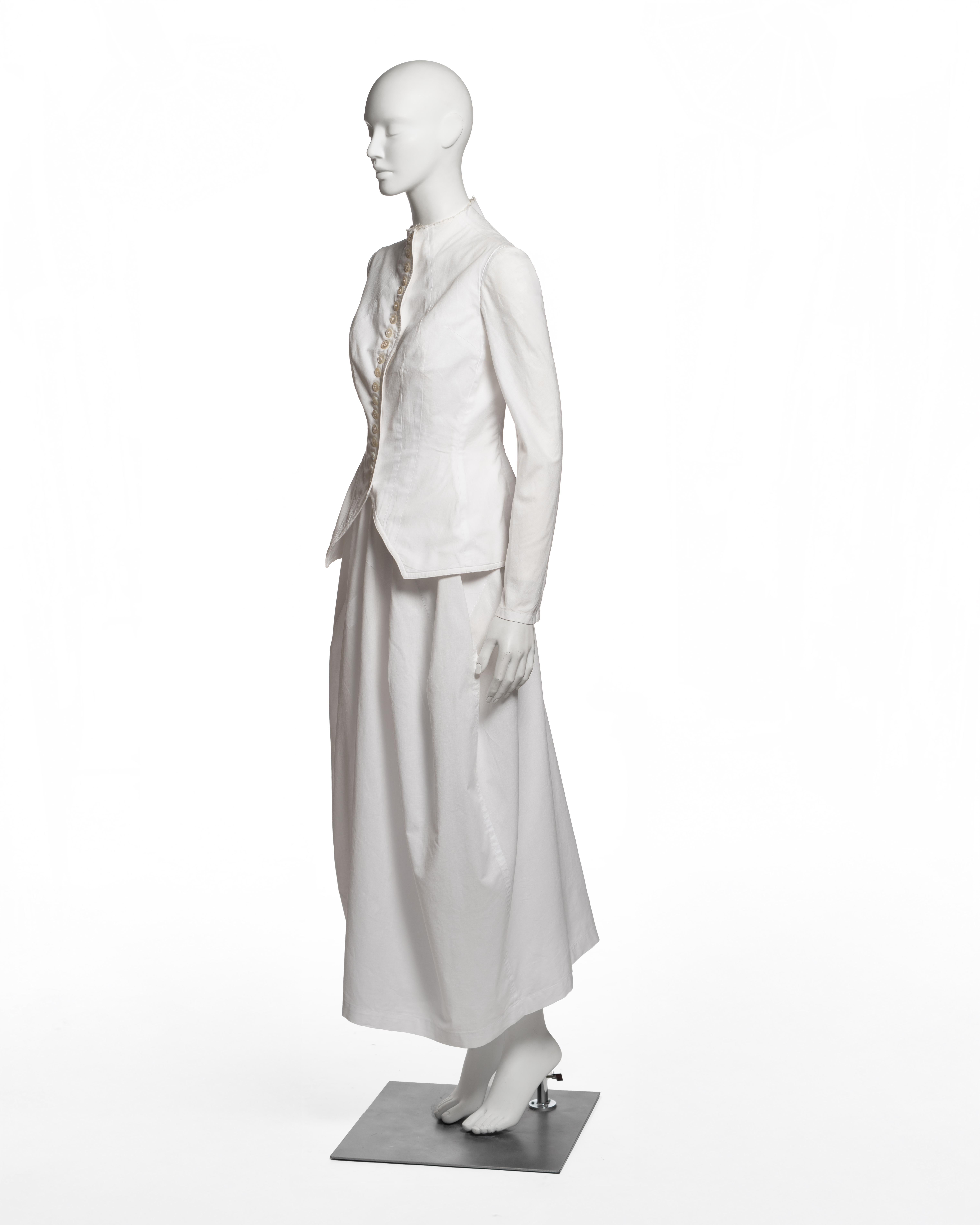 Yohji Yamamoto Tuta con peplo in cotone bianco e gonna a botte, SS 1998 in vendita 9