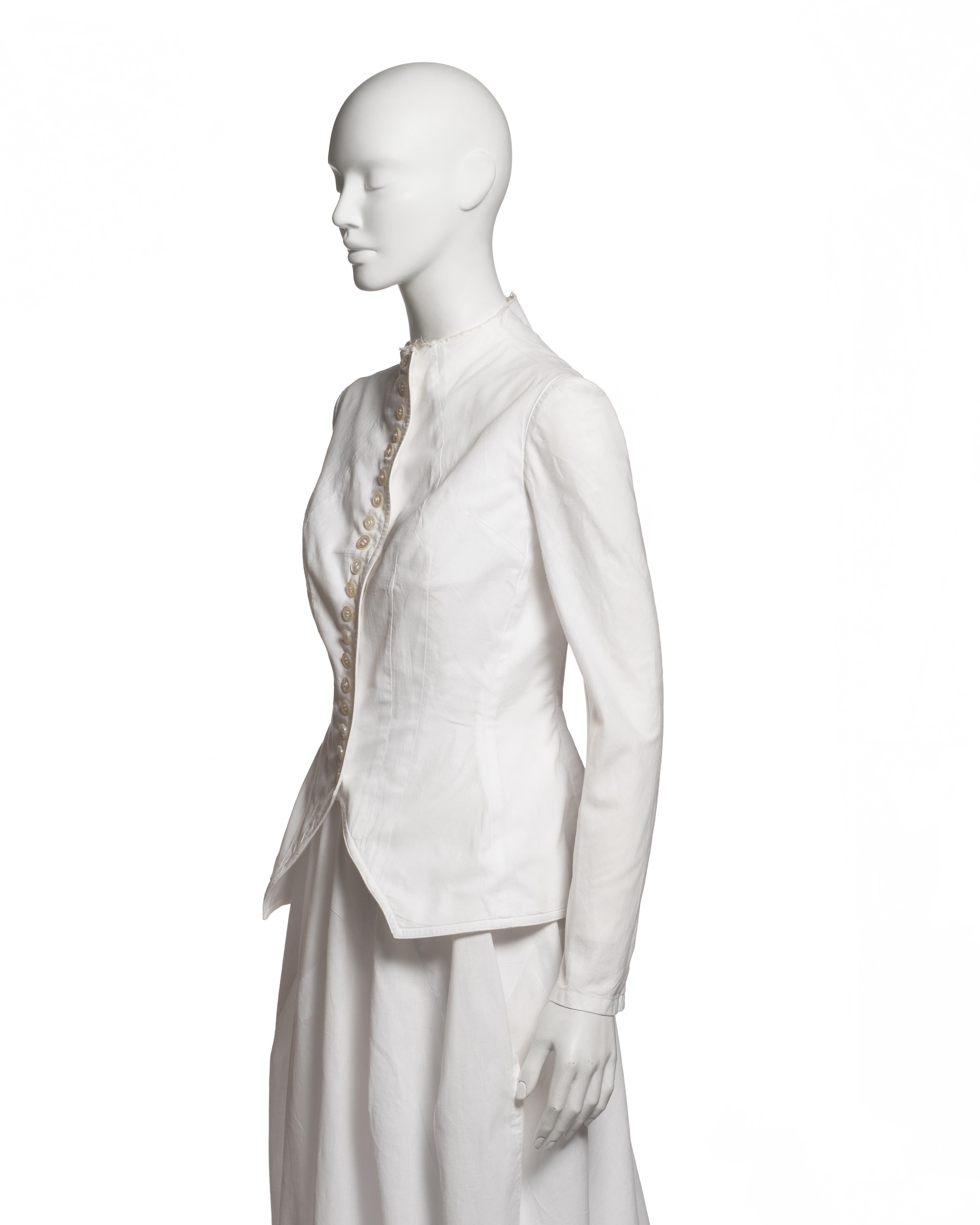 Yohji Yamamoto Tuta con peplo in cotone bianco e gonna a botte, SS 1998 in vendita 10