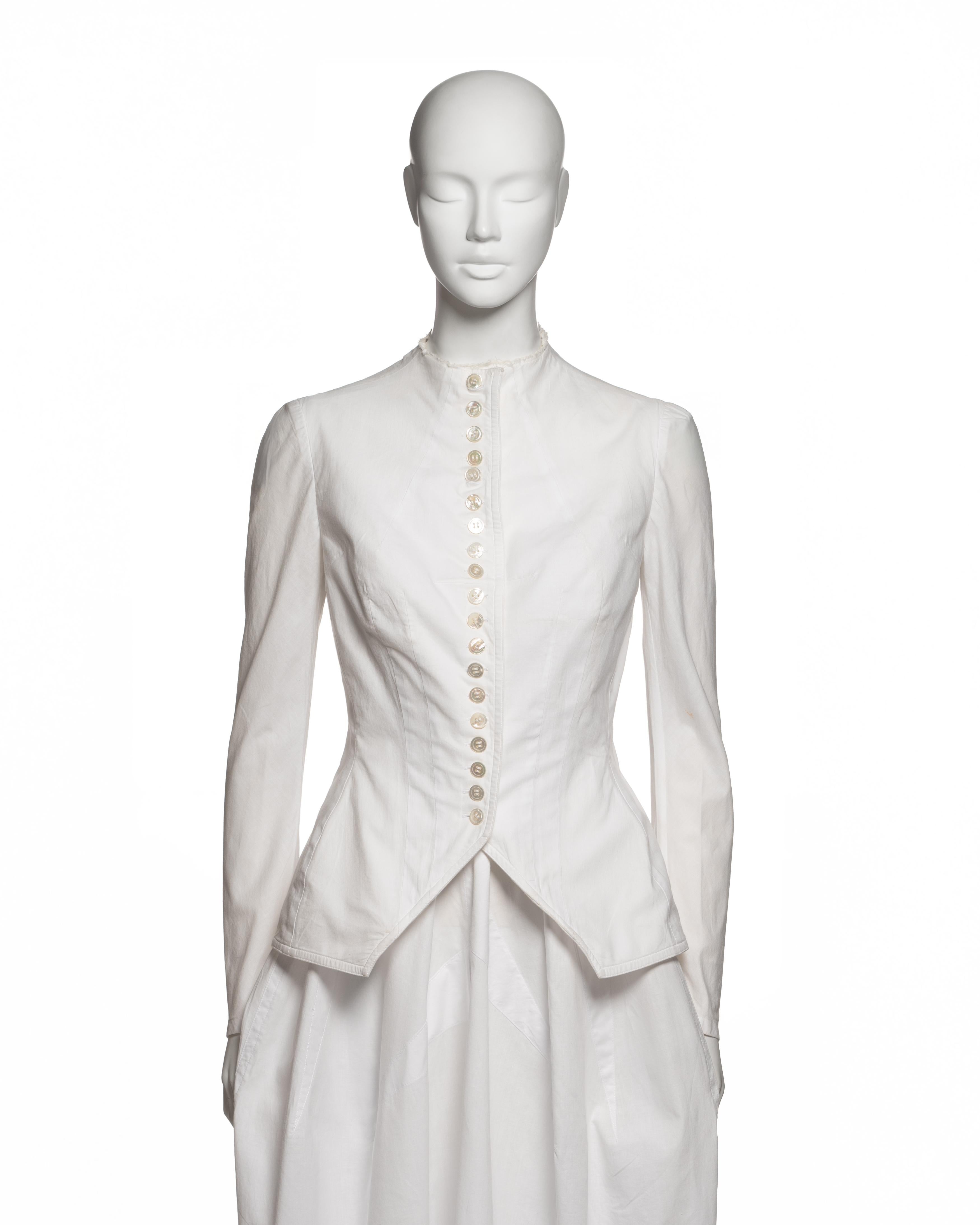 Grigio Yohji Yamamoto Tuta con peplo in cotone bianco e gonna a botte, SS 1998 in vendita