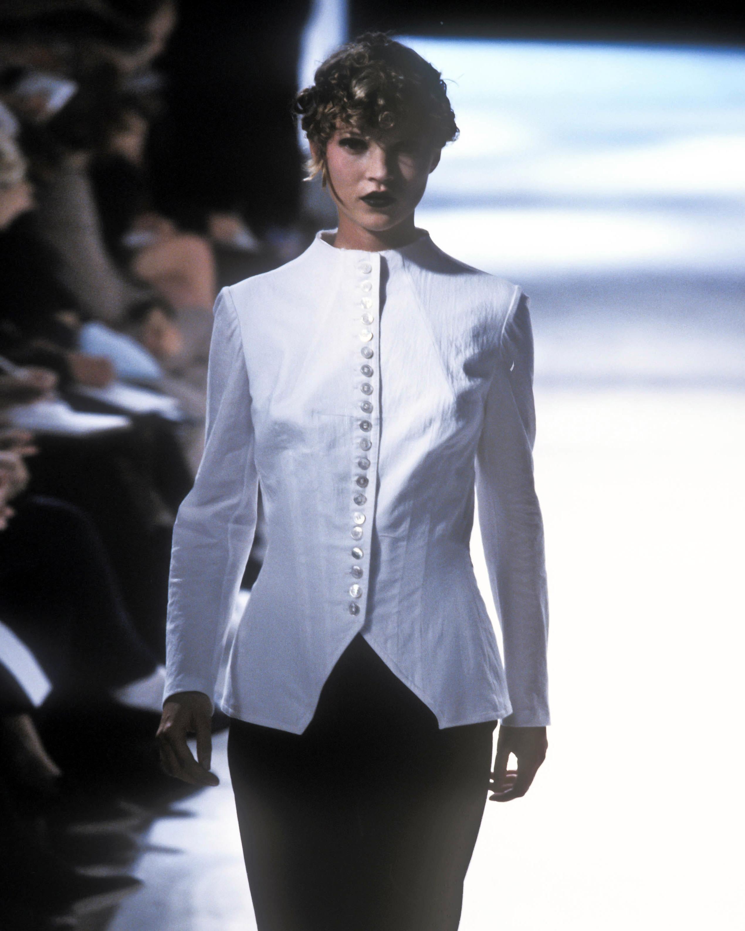 Donna Yohji Yamamoto Tuta con peplo in cotone bianco e gonna a botte, SS 1998 in vendita