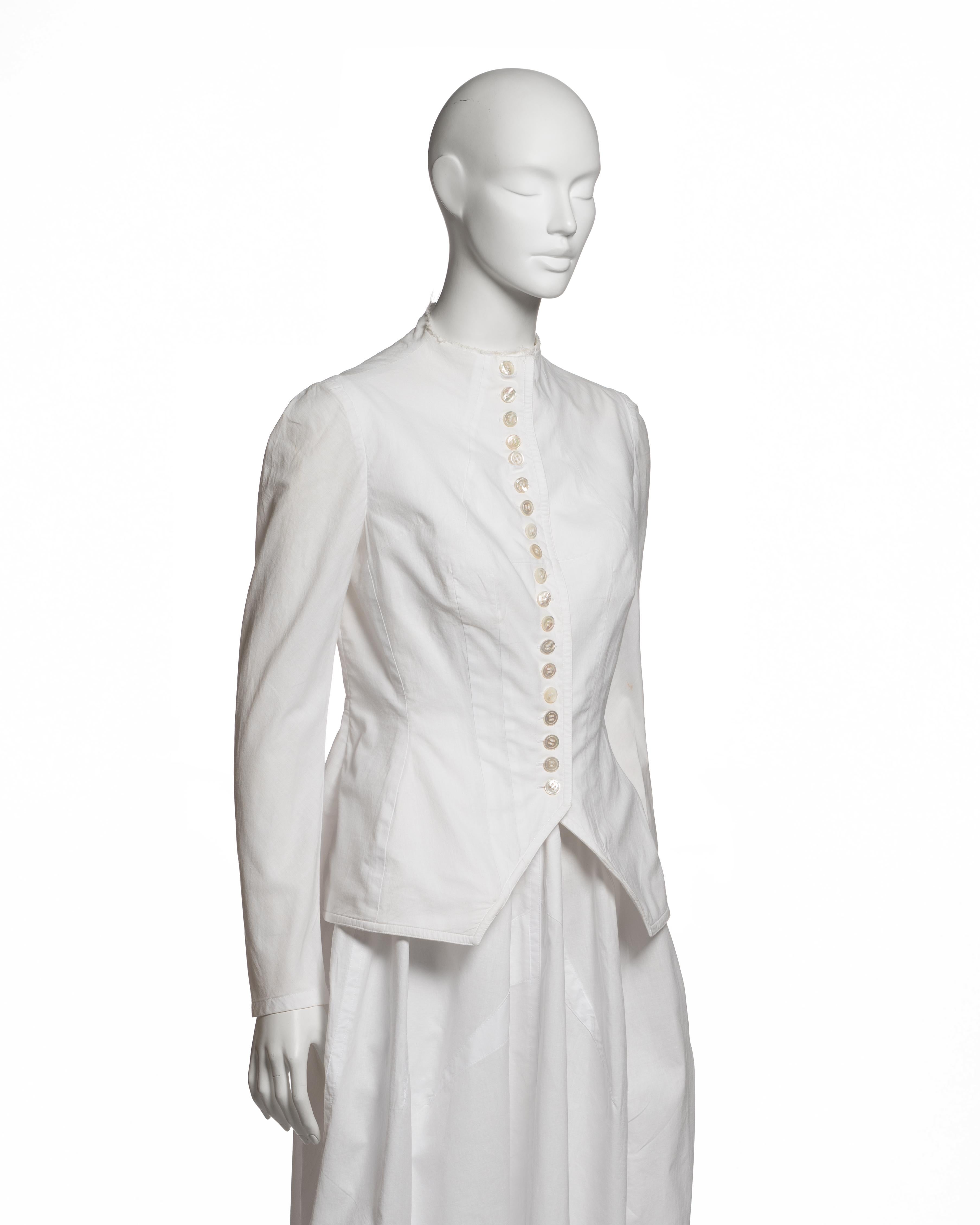Yohji Yamamoto Tuta con peplo in cotone bianco e gonna a botte, SS 1998 in vendita 4