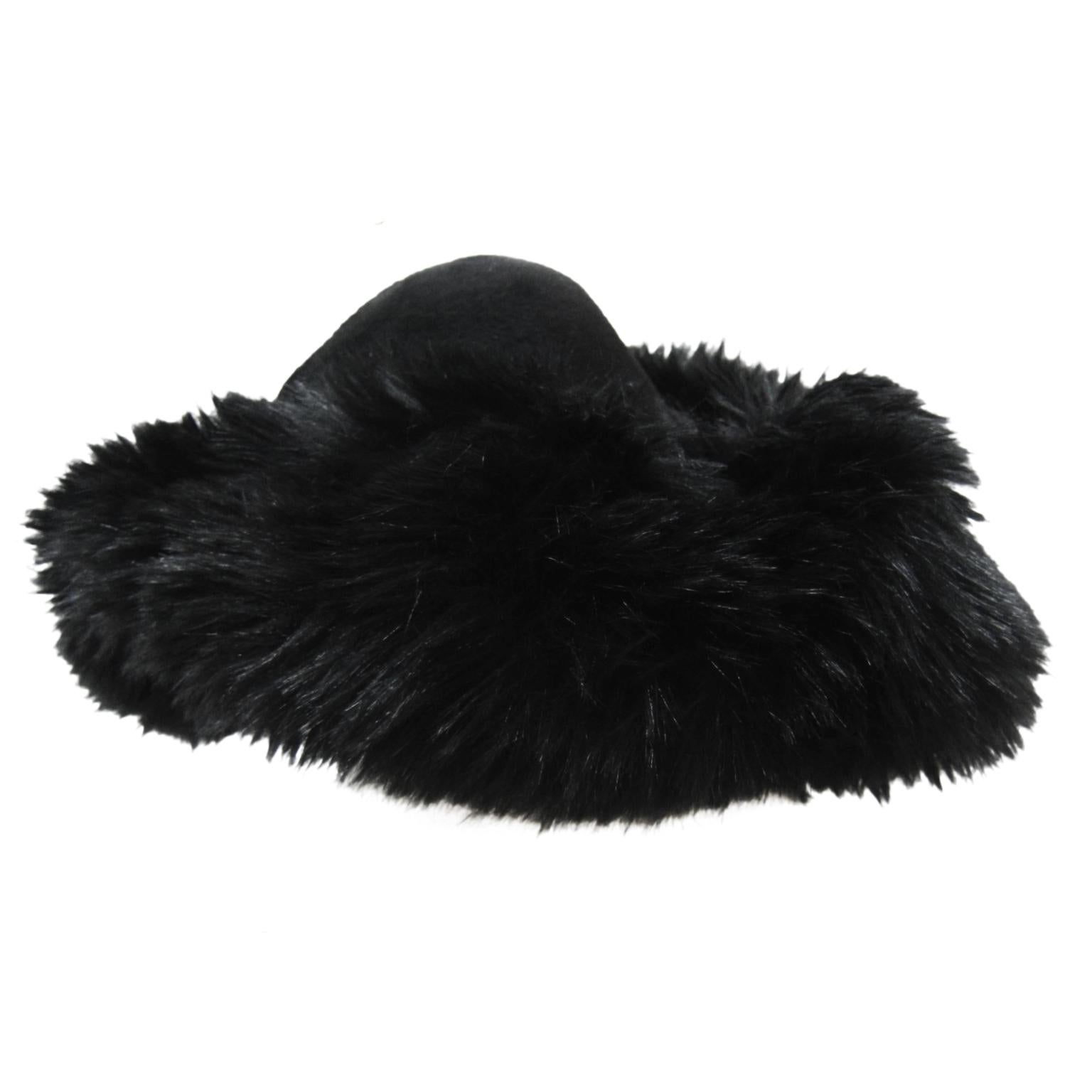 Black Yohji Yamamoto Wide Brim Faux Fur Hat circa AW 2013