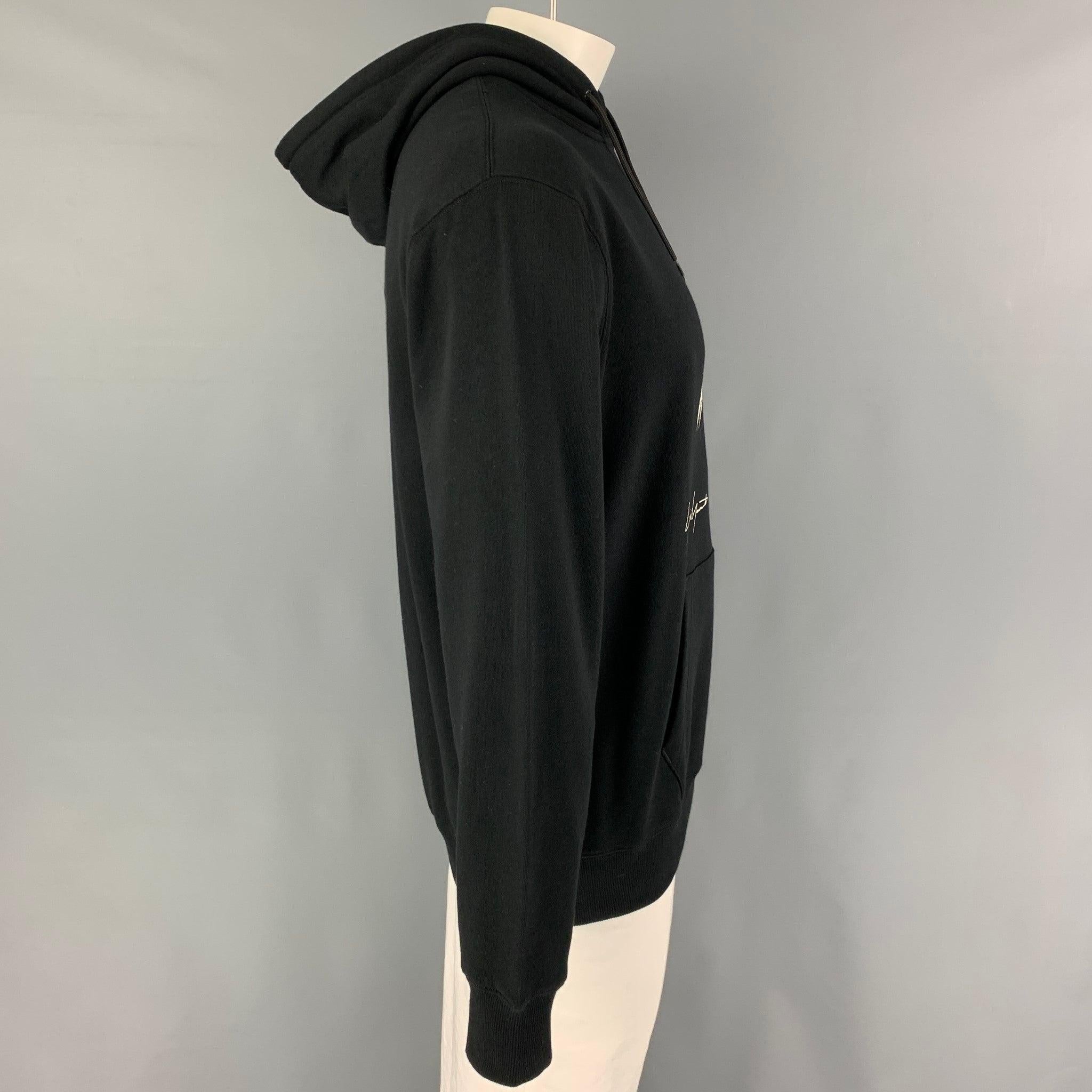 YOHJI YAMAMOTO x NEW ERA Size L Black White Graphic Cotton Hoodie Sweatshirt In Excellent Condition For Sale In San Francisco, CA