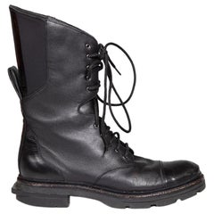 Yohji Yamamoto Y-3 Black Leather Lace Up Logo Combat Boots Size UK 5