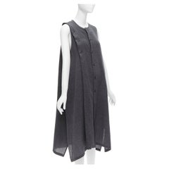 YOHJI YAMAMOTO Y'S 100% wool grey asymmetric button down boxy midi dress JP1 S