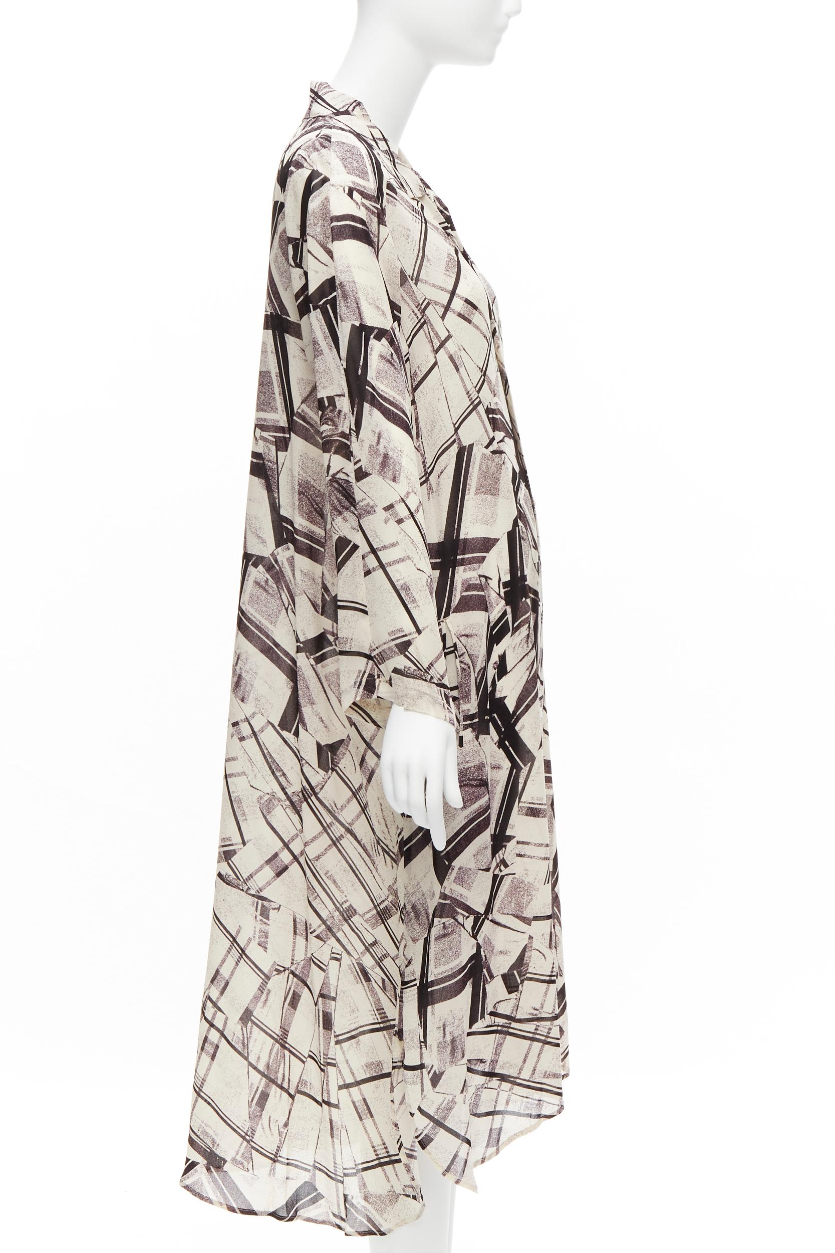 YOHJI YAMAMOTO Y'S Robe chemise drapée à carreaux abstraits et patchwork imprimé JP1 S Excellent état - En vente à Hong Kong, NT