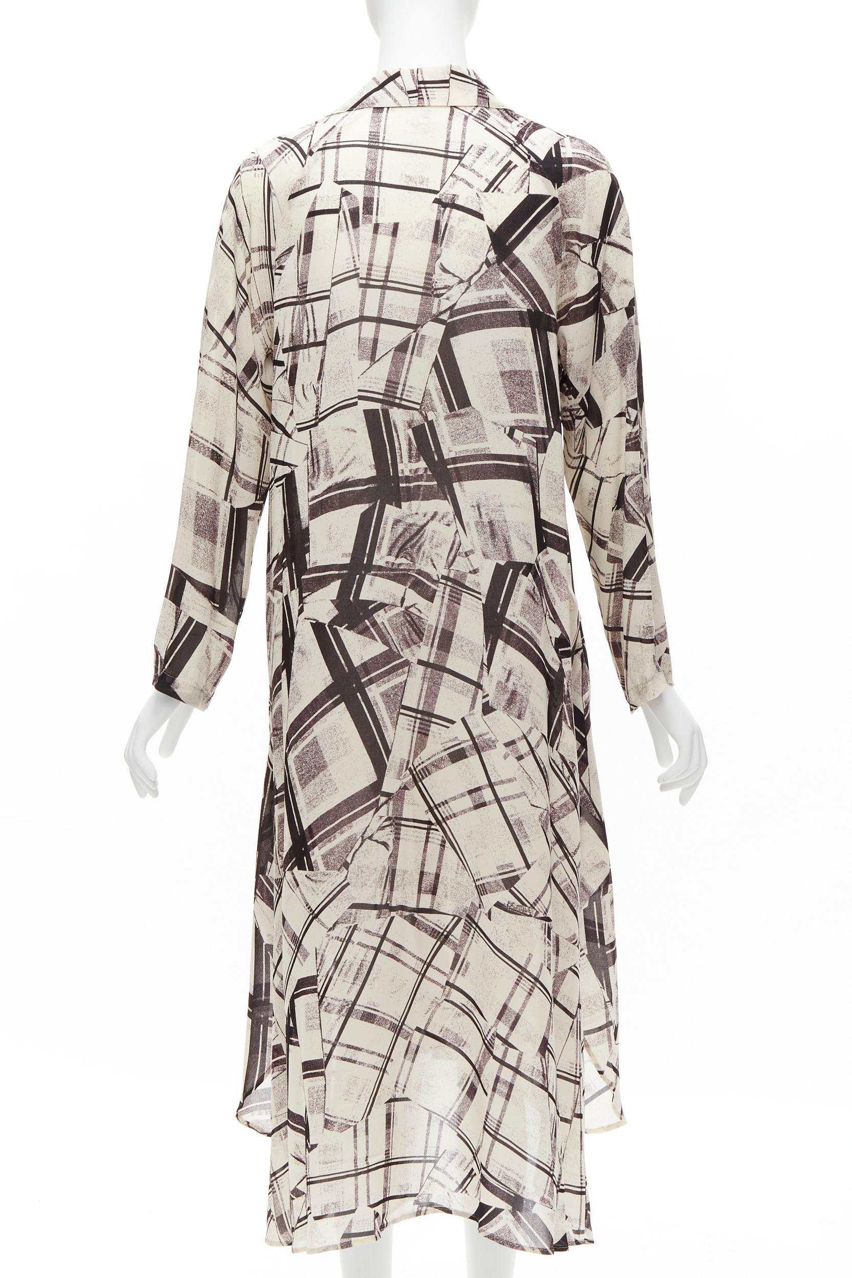 YOHJI YAMAMOTO Y'S Robe chemise drapée à carreaux abstraits et patchwork imprimé JP1 S Pour femmes en vente