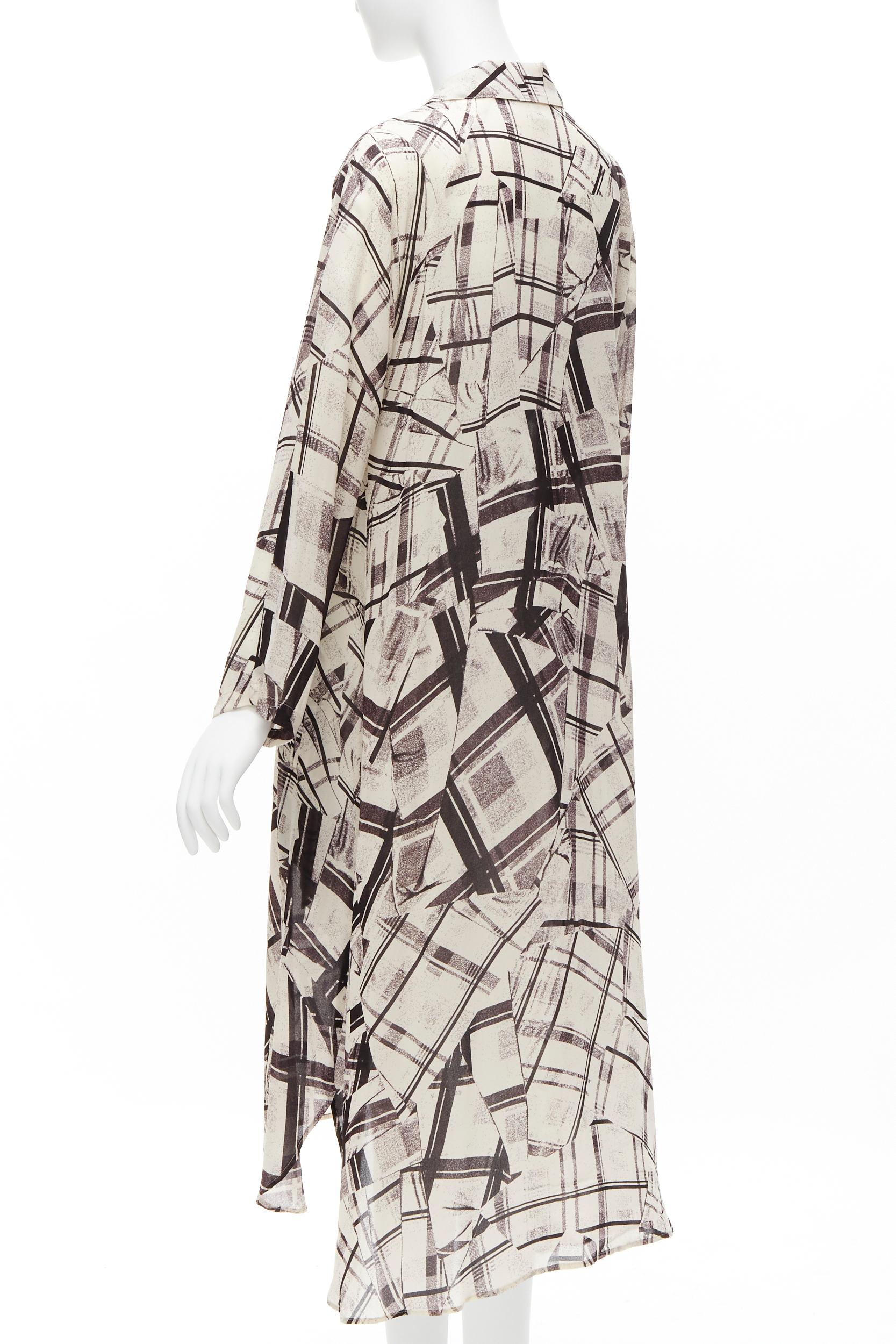 YOHJI YAMAMOTO Y'S abstract checked patchwork printed draped shirt dress JP1 S For Sale 1