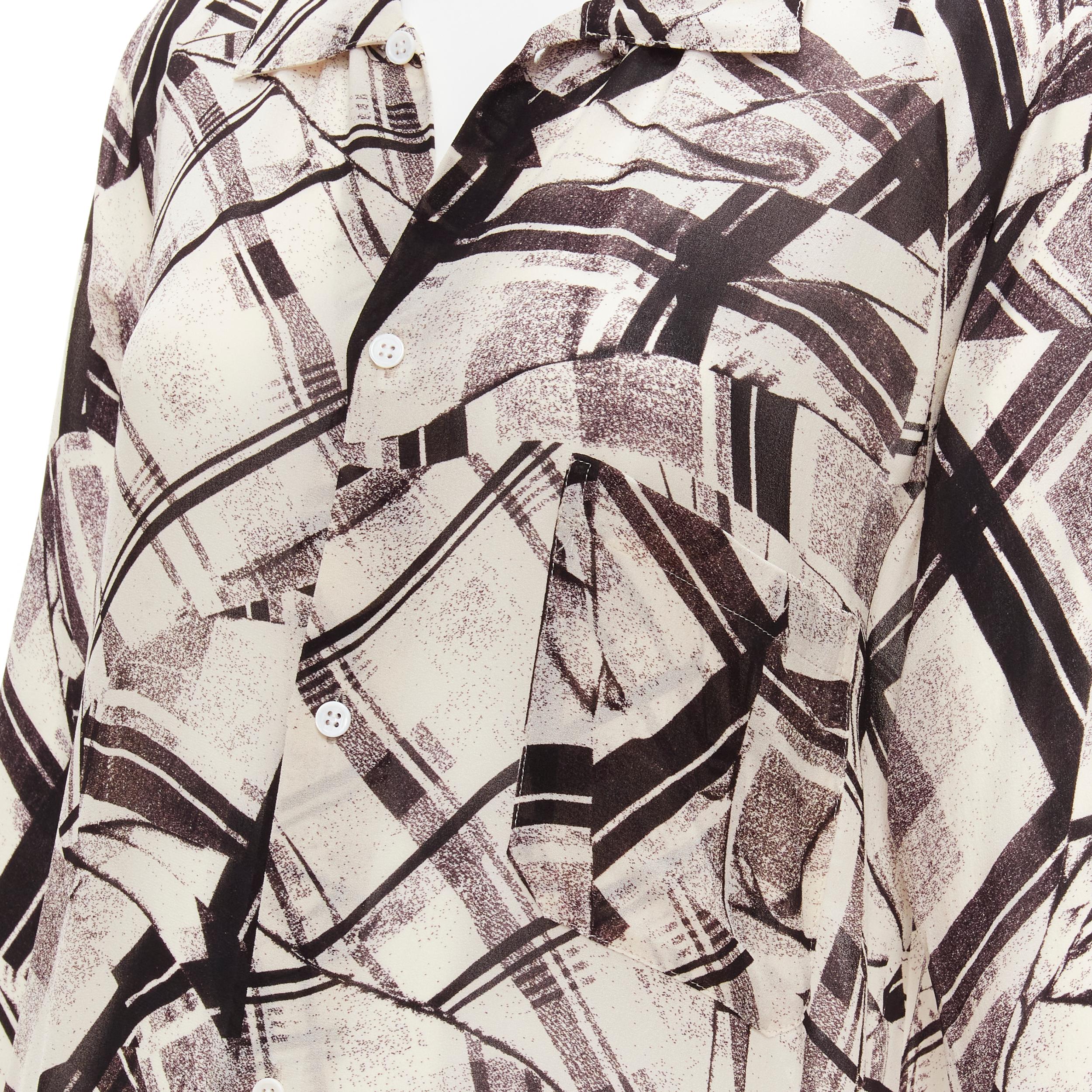 YOHJI YAMAMOTO Y'S abstract checked patchwork printed draped shirt dress JP1 S For Sale 2