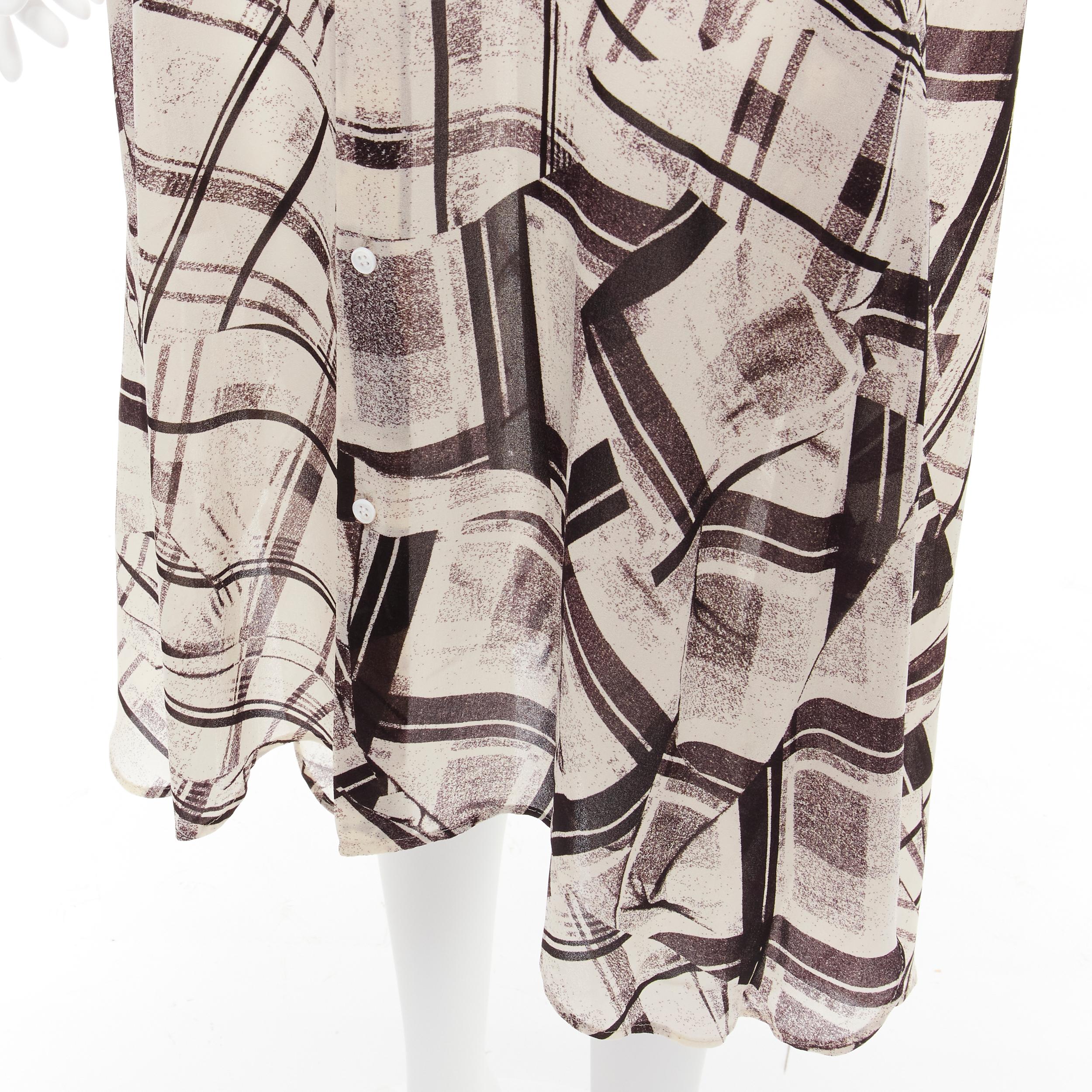 YOHJI YAMAMOTO Y'S abstract checked patchwork printed draped shirt dress JP1 S For Sale 3