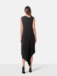 Yohji Yamamoto Y's Black Raw Hem Asymmetric Midi Dress Size XS