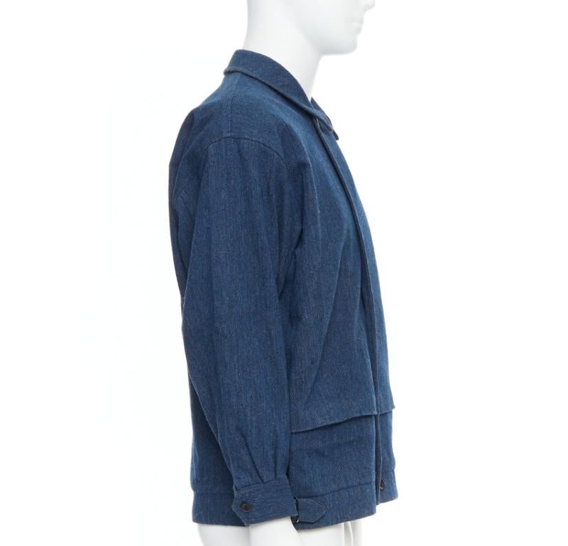 YOHJI YAMAMOTO Y's bomber minimal à fermeture éclair en laine bleue et coton mélangé Bon état - En vente à Hong Kong, NT