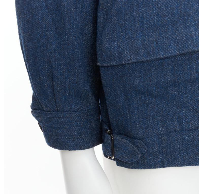 YOHJI YAMAMOTO Y's bomber minimal à fermeture éclair en laine bleue et coton mélangé en vente 2