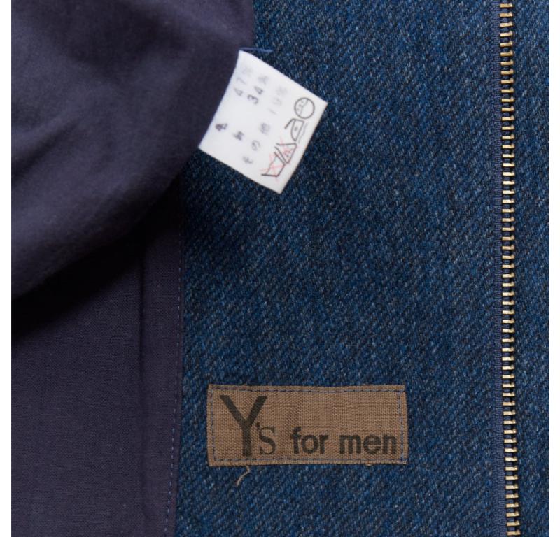 YOHJI YAMAMOTO Y's bomber minimal à fermeture éclair en laine bleue et coton mélangé en vente 3