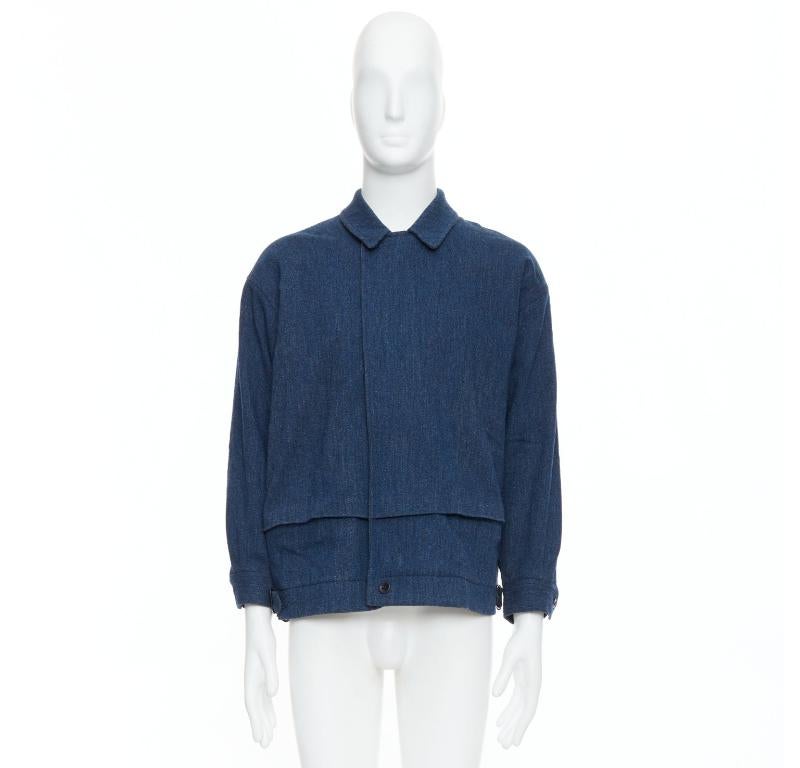 YOHJI YAMAMOTO Y's bomber minimal à fermeture éclair en laine bleue et coton mélangé en vente 4