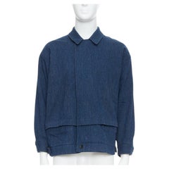 YOHJI YAMAMOTO Y's Blaue Bomberjacke aus Woll-Baumwollmischung mit minimalem Reißverschluss