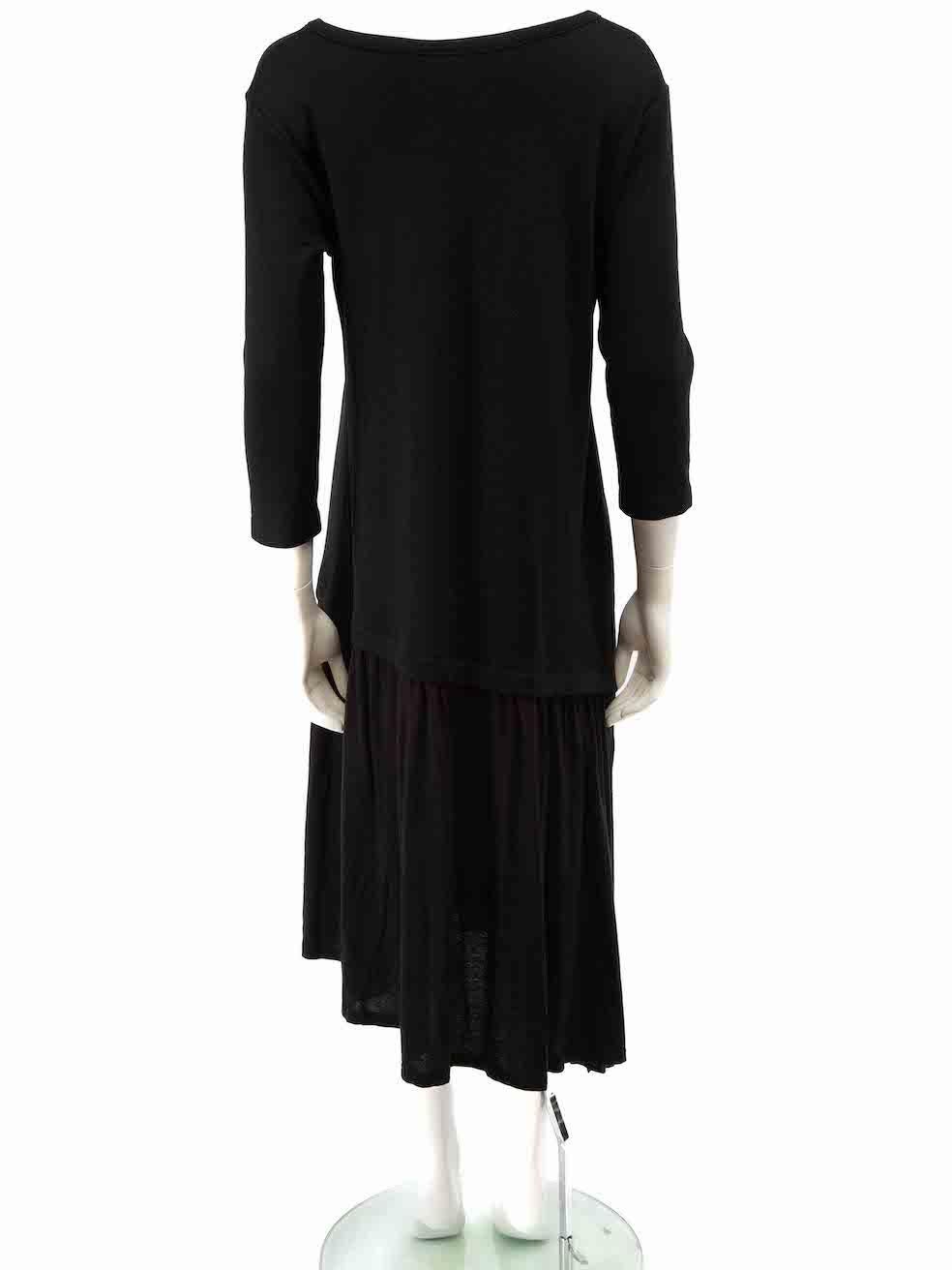 Yohji Yamamoto Y's by Yohji Yamamoto Black Wool Ruffle Accent Midi Dress Size S In Excellent Condition For Sale In London, GB