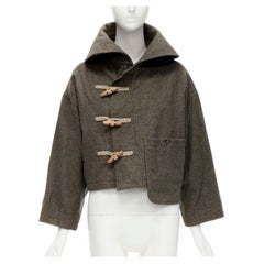 YOHJI YAMAMOTO Y'S grey wool toggle asymmetric pocket duffle coat jacket JP1 S