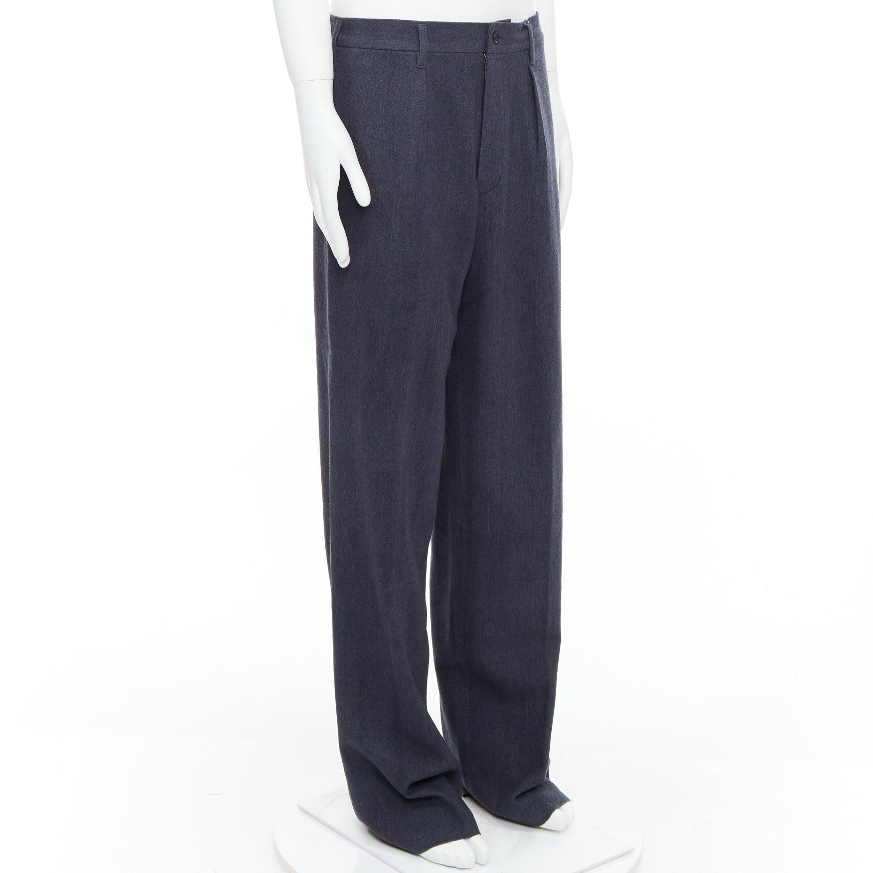 Noir YOHJI YAMAMOTO Y's Pantalon effilé plissé en laine bleu grisâtre JP4 XL en vente