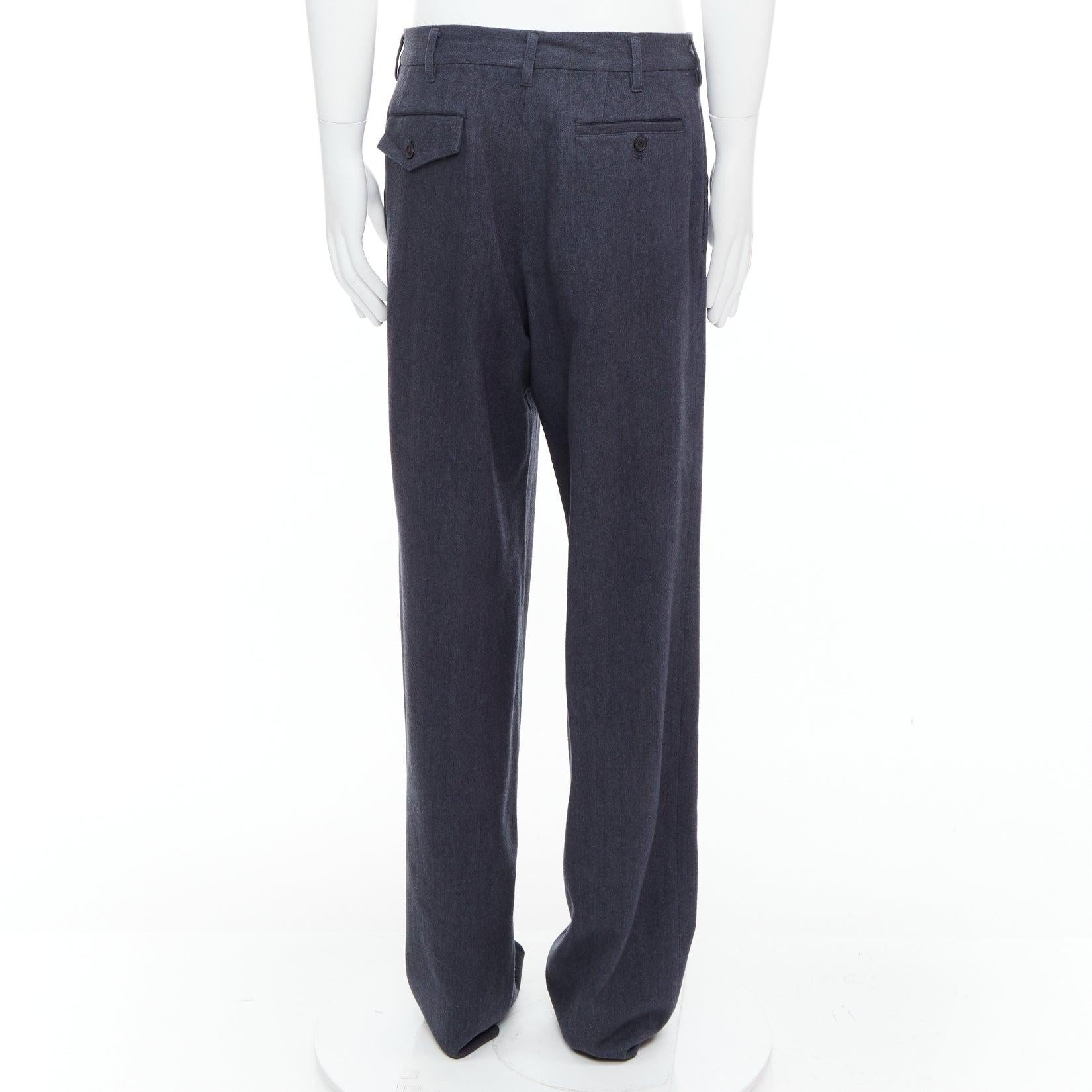 YOHJI YAMAMOTO Y's Pantalon effilé plissé en laine bleu grisâtre JP4 XL Pour hommes en vente