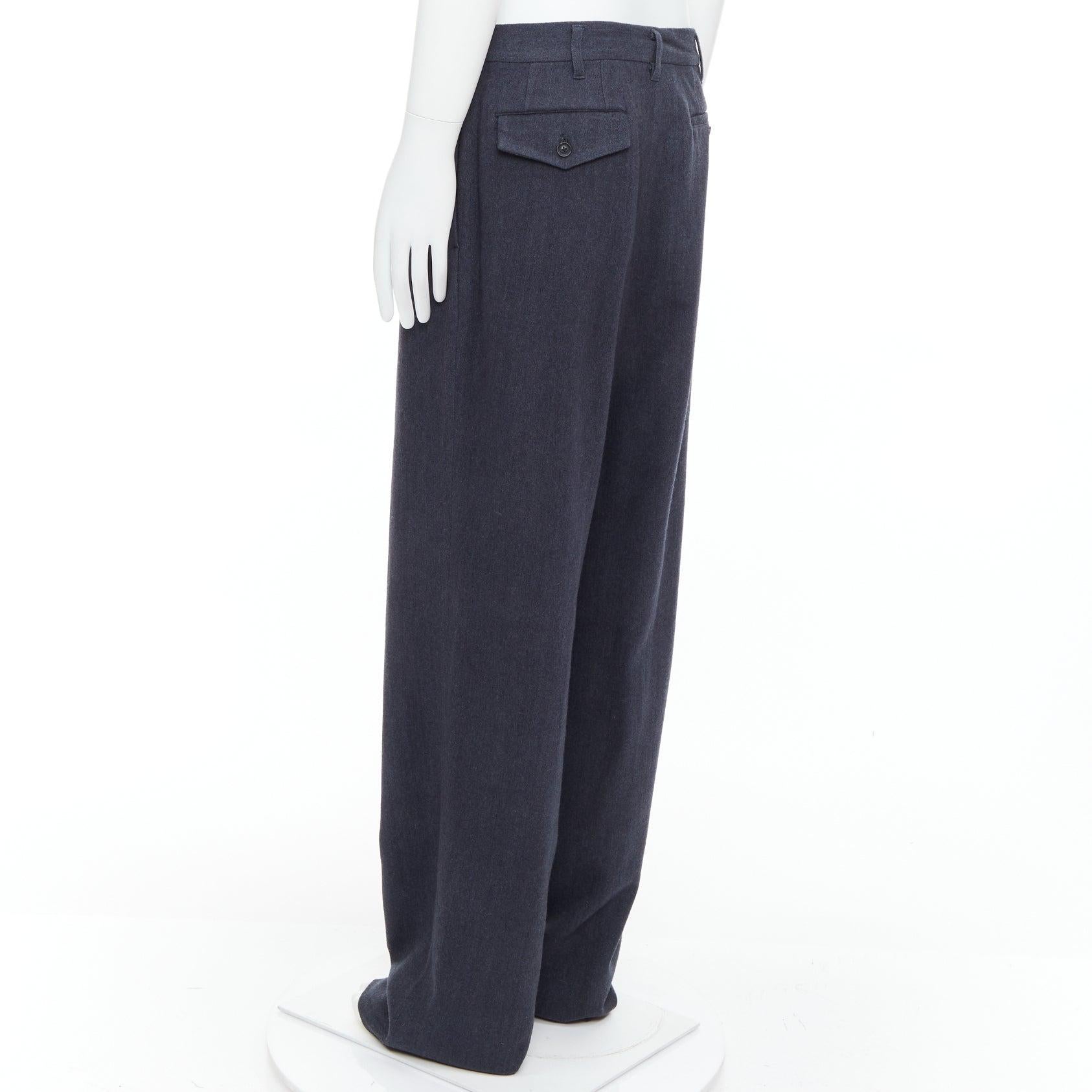 YOHJI YAMAMOTO Y's Pantalon effilé plissé en laine bleu grisâtre JP4 XL en vente 1