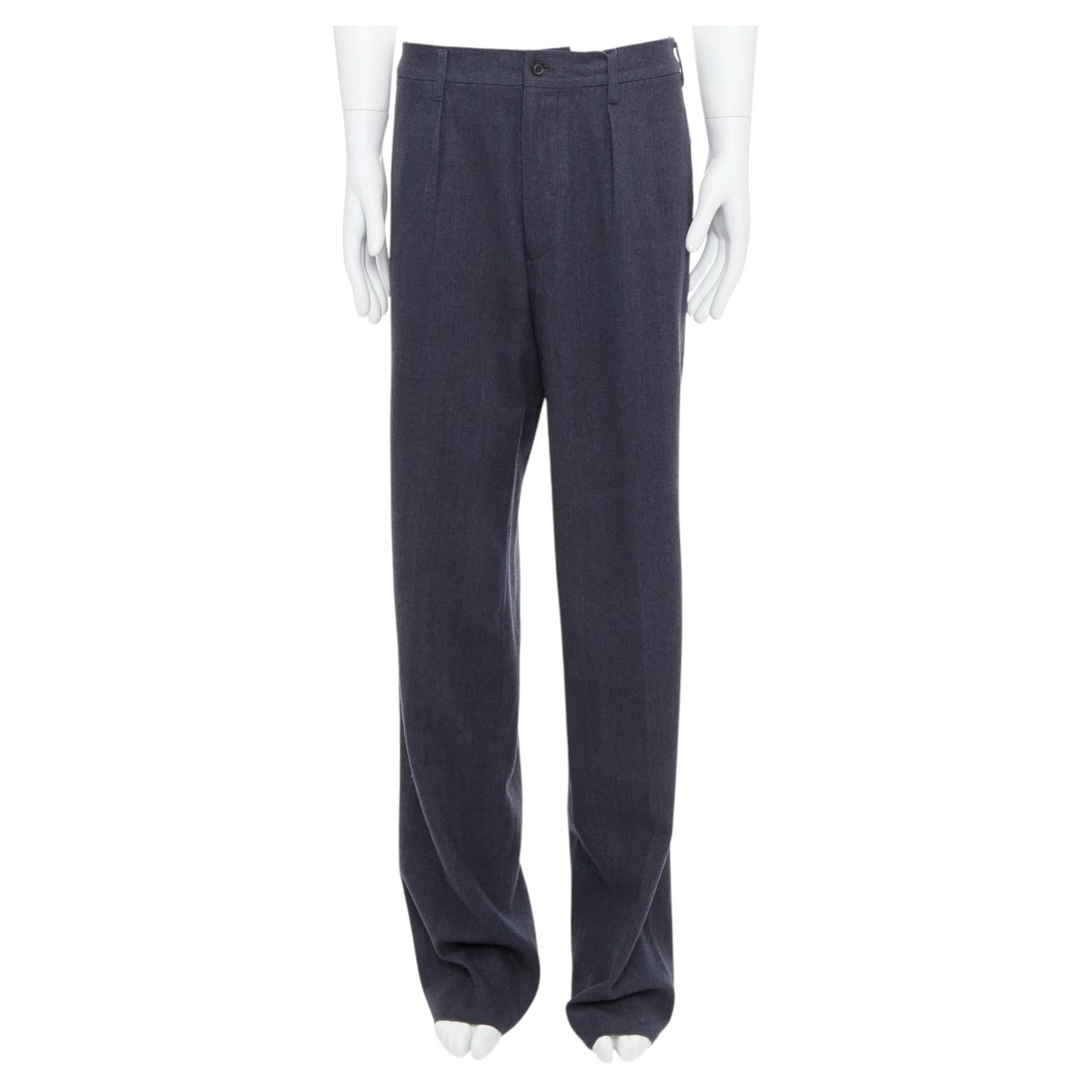 YOHJI YAMAMOTO Y's greyish blue wool blend pleated tapered pants JP4 XL For Sale