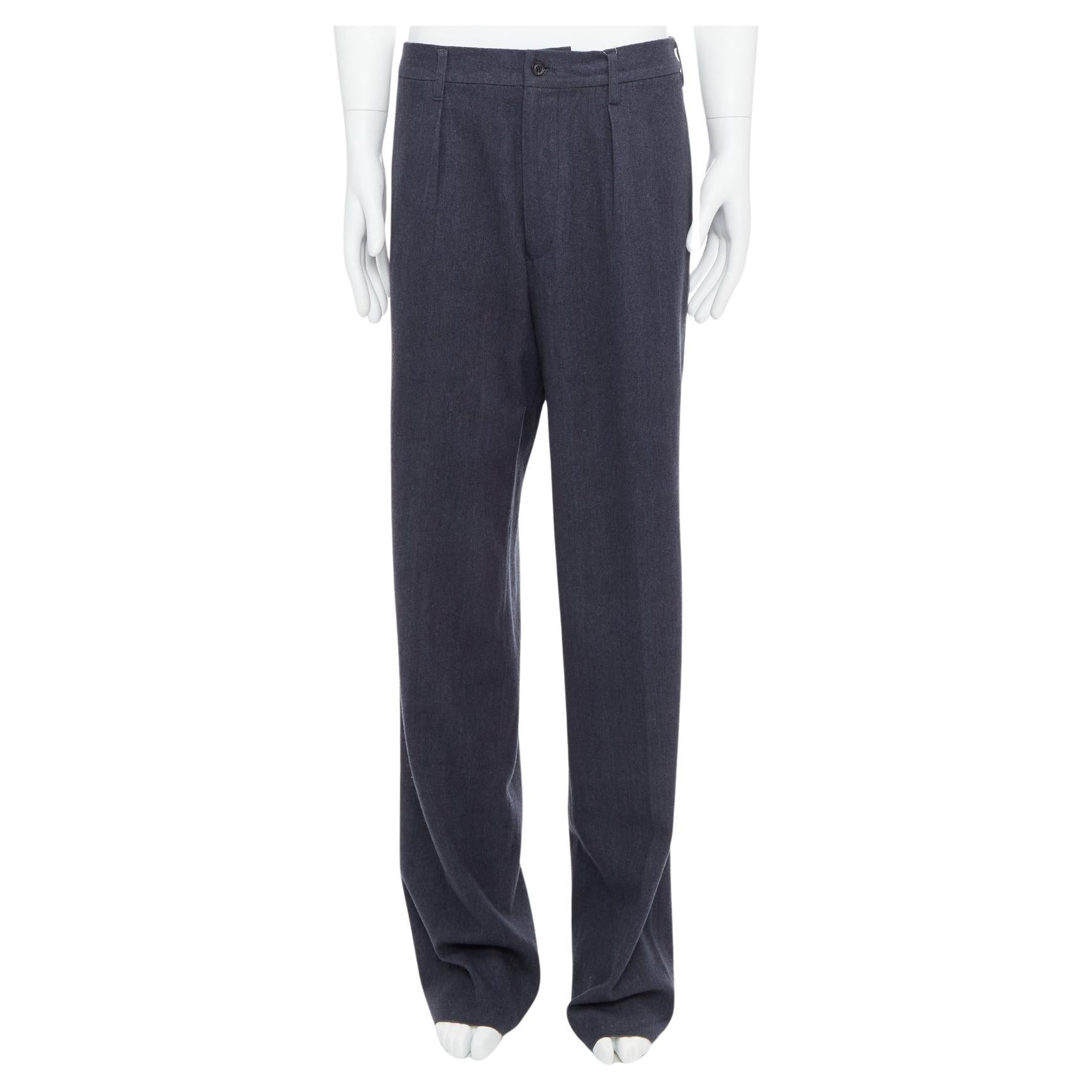 YOHJI YAMAMOTO Y's Pantalon effilé plissé en laine bleu grisâtre JP4 XL en vente