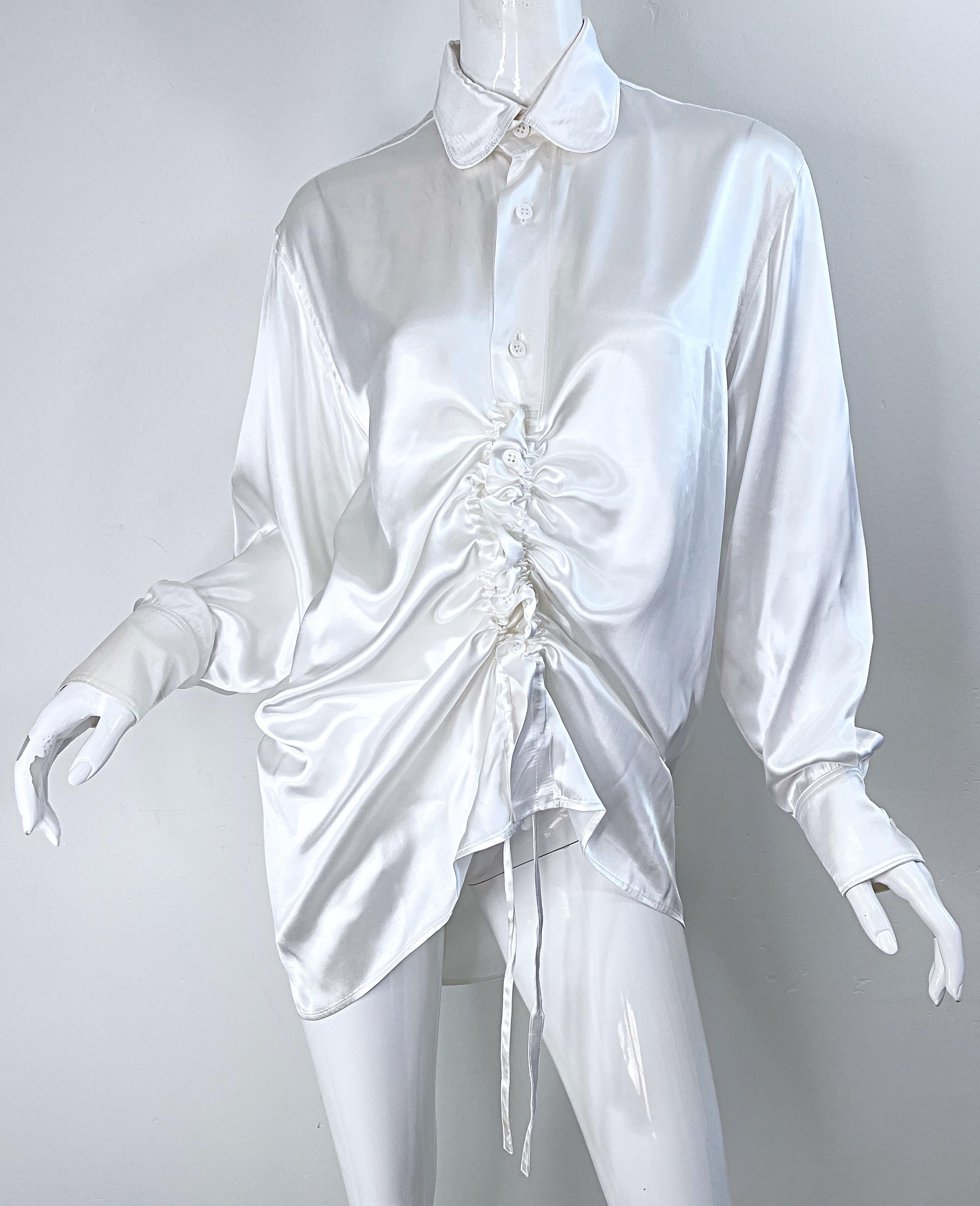 Yohji Yamamoto Y’s Spring 2004 Runway Size XL 4 White Rayon Drawstring Blouse  For Sale 6