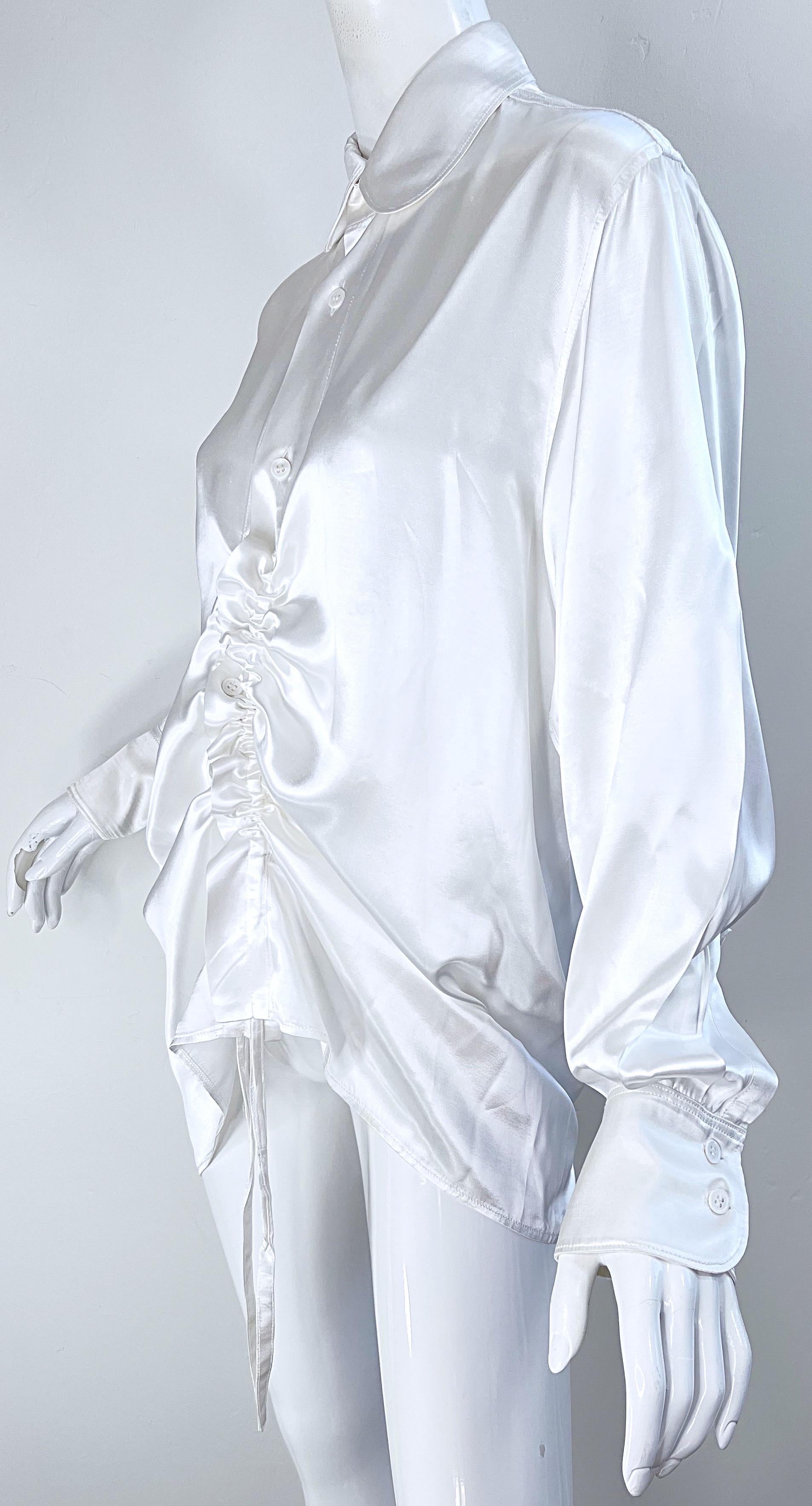 Yohji Yamamoto Y’s Spring 2004 Runway Size XL 4 White Rayon Drawstring Blouse  For Sale 7