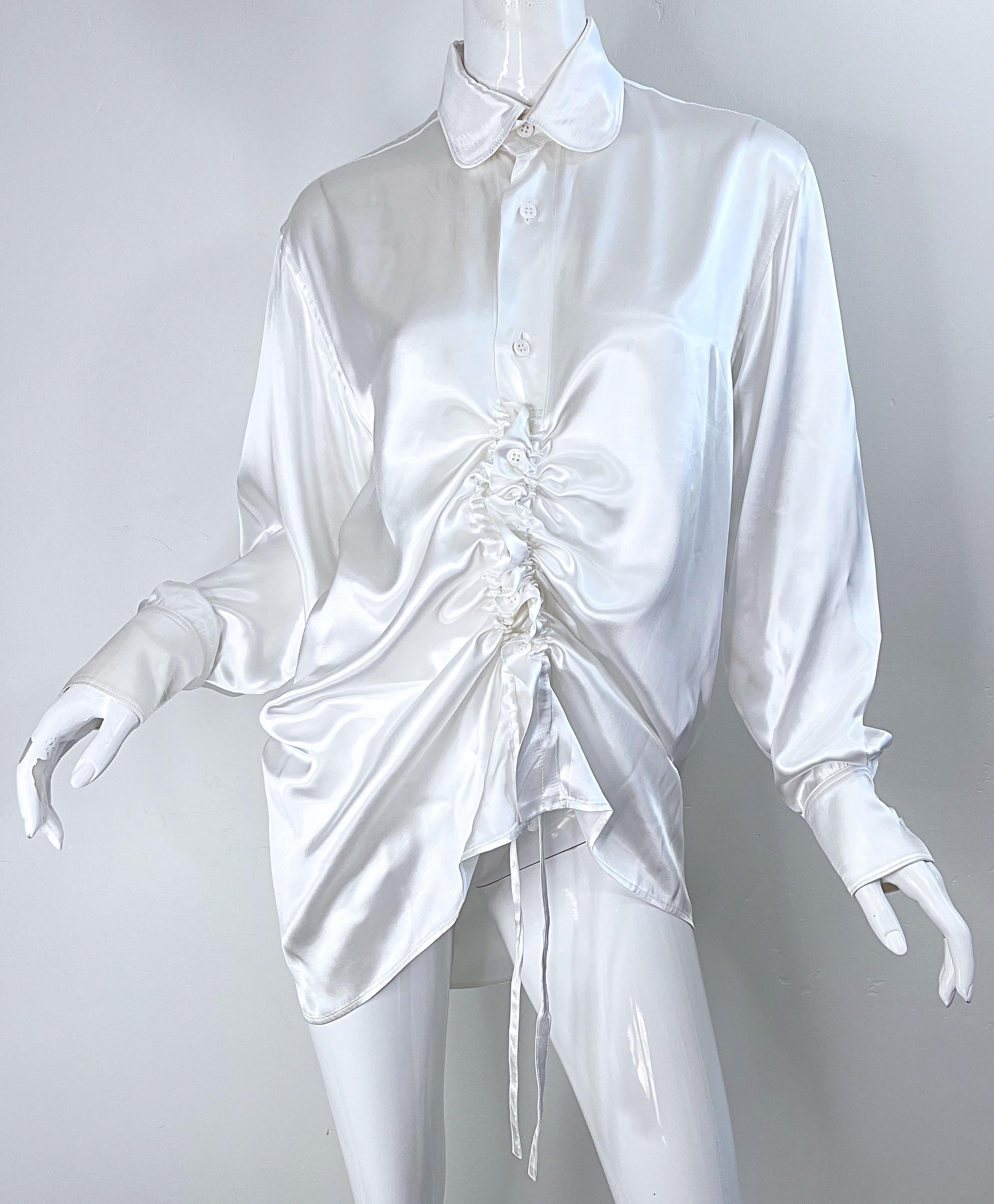 Yohji Yamamoto Y’s Spring 2004 Runway Size XL 4 White Rayon Drawstring Blouse  For Sale 9