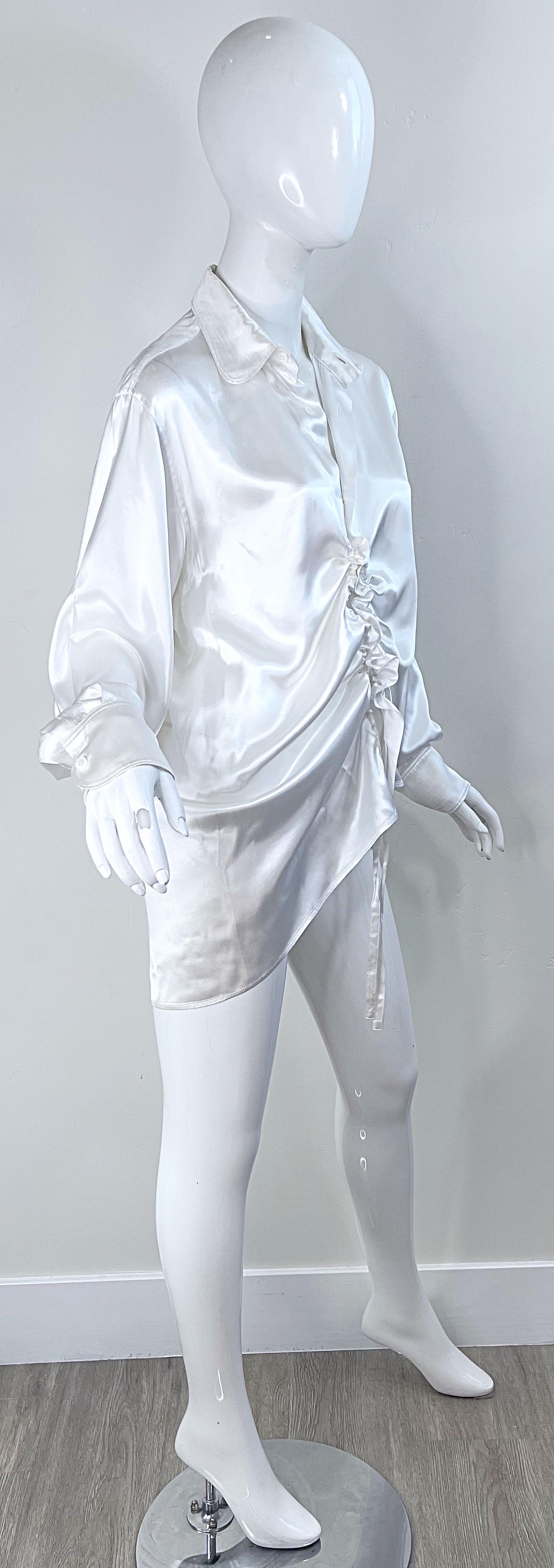 Yohji Yamamoto Y’s Spring 2004 Runway Size XL 4 White Rayon Drawstring Blouse 10