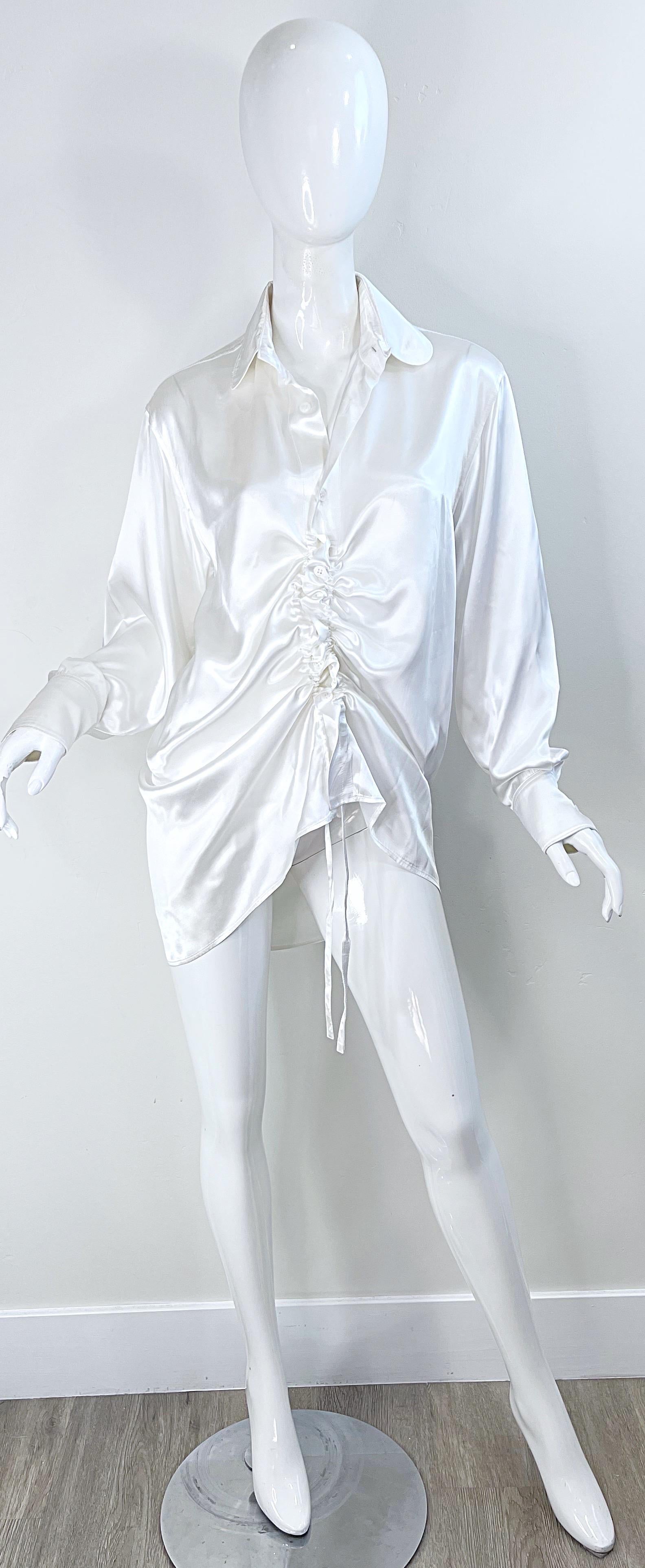 Yohji Yamamoto Y’s Spring 2004 Runway Size XL 4 White Rayon Drawstring Blouse  For Sale 11