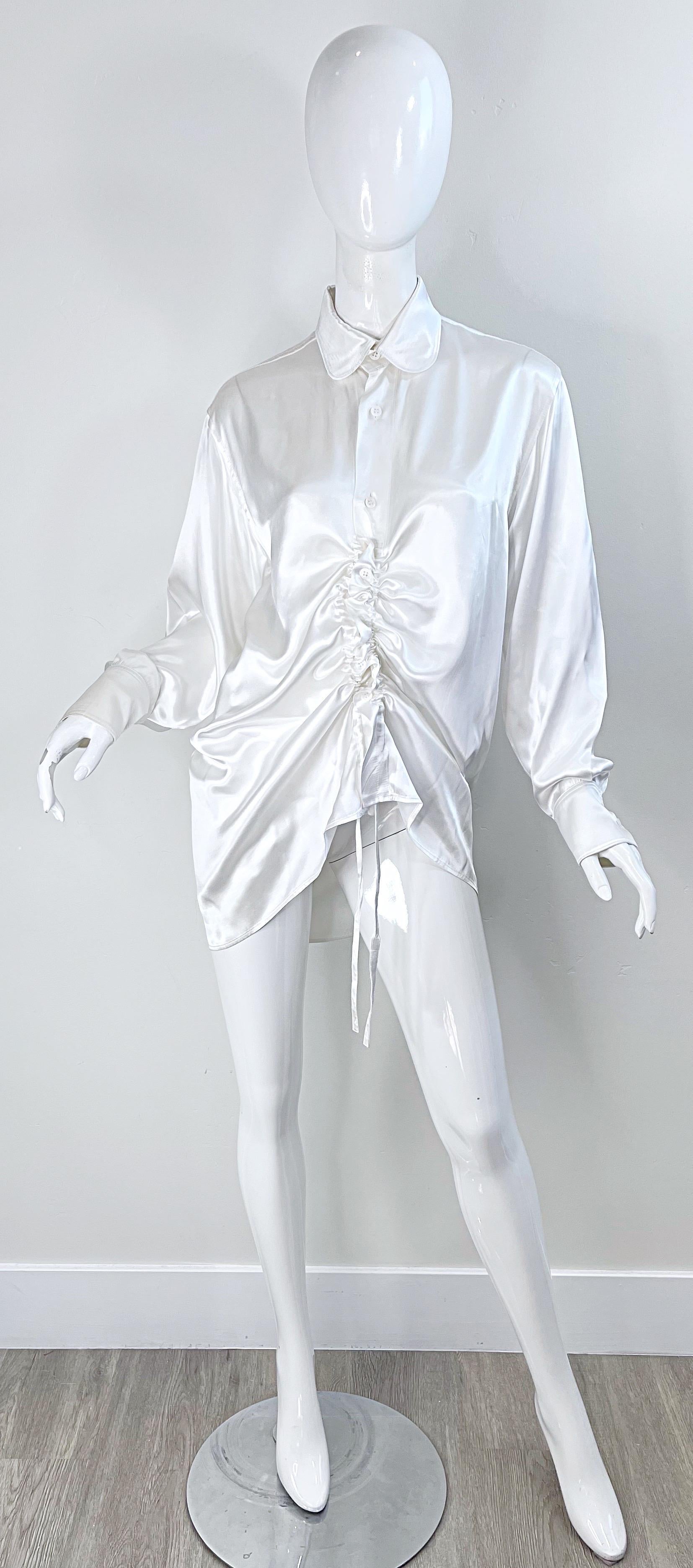 Yohji Yamamoto Y’s Spring 2004 Runway Size XL 4 White Rayon Drawstring Blouse  For Sale 12