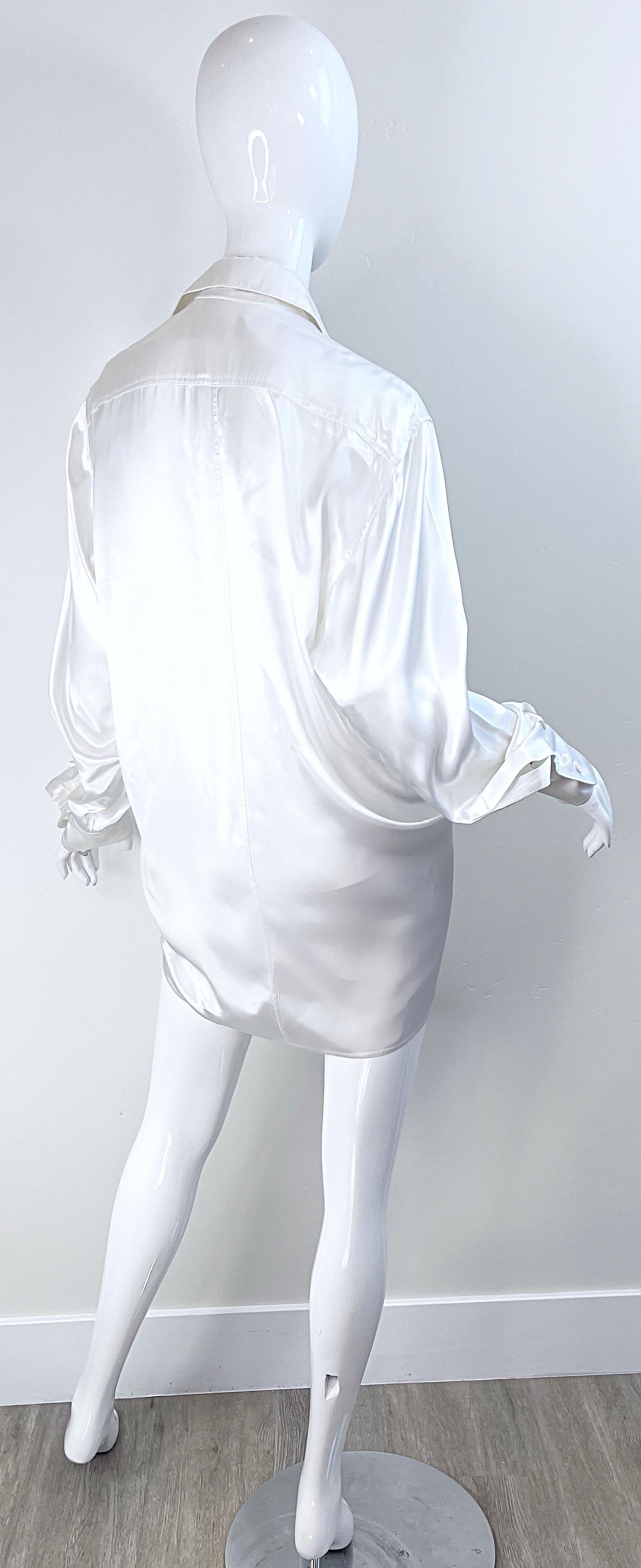 Women's Yohji Yamamoto Y’s Spring 2004 Runway Size XL 4 White Rayon Drawstring Blouse  For Sale