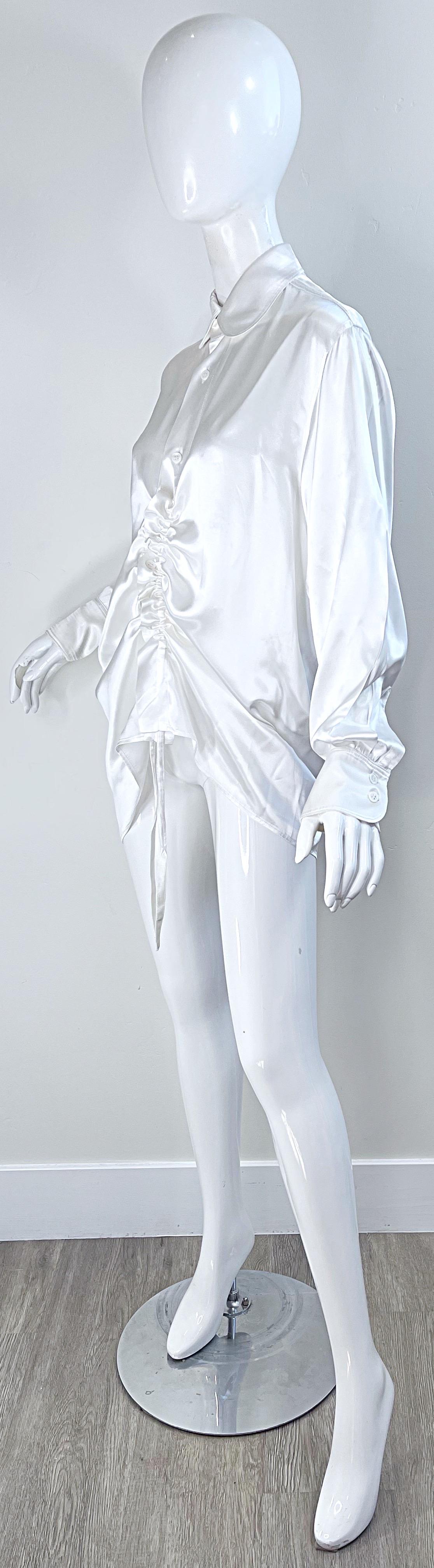 Yohji Yamamoto Y’s Spring 2004 Runway Size XL 4 White Rayon Drawstring Blouse  For Sale 2