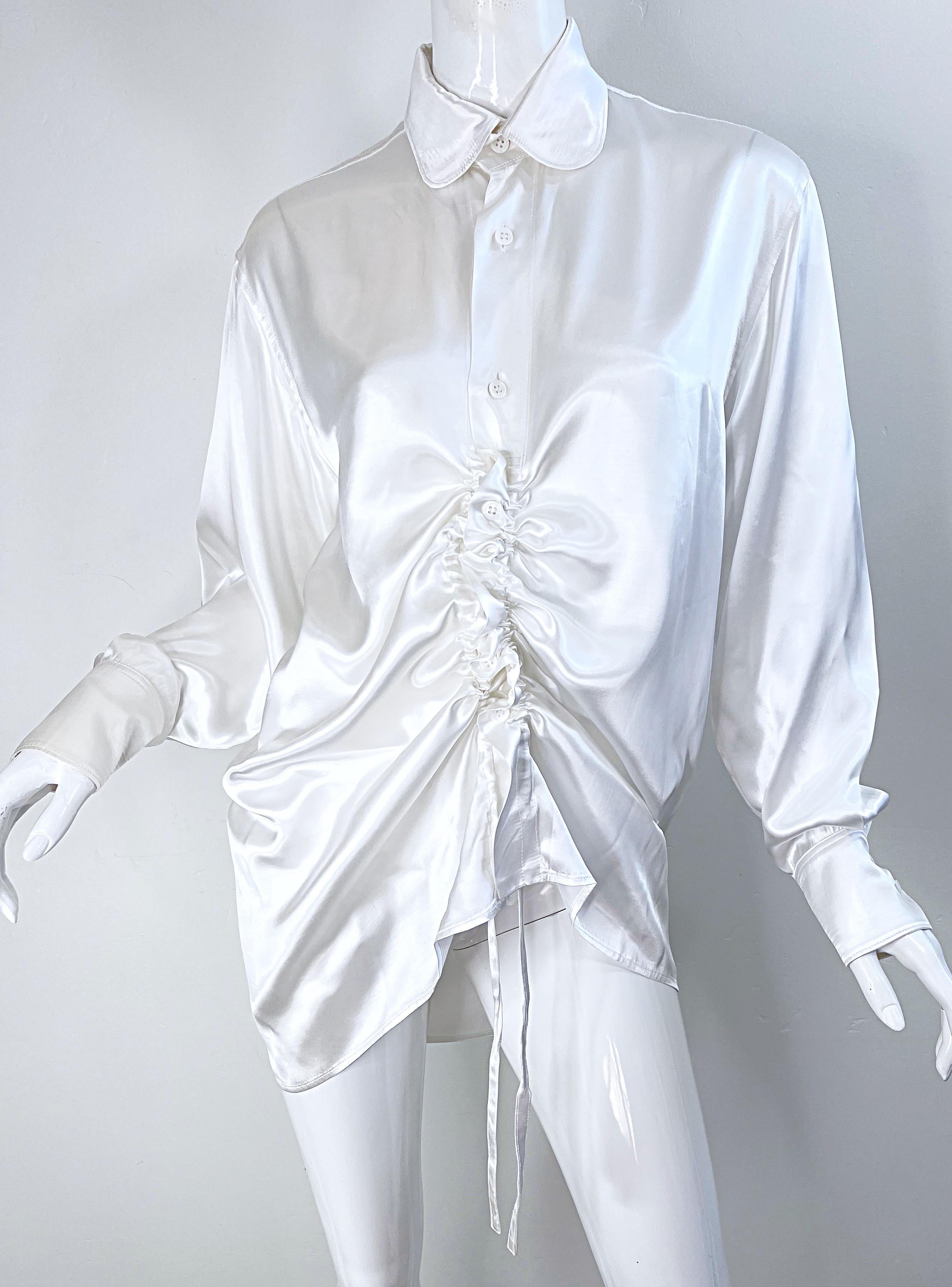 Yohji Yamamoto Y’s Spring 2004 Runway Size XL 4 White Rayon Drawstring Blouse  For Sale 3