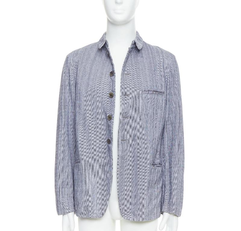 Grigio Yohji Yamamoto Y's giacca blazer in cotone blu lavato con coulisse in vita JP3 L. in vendita