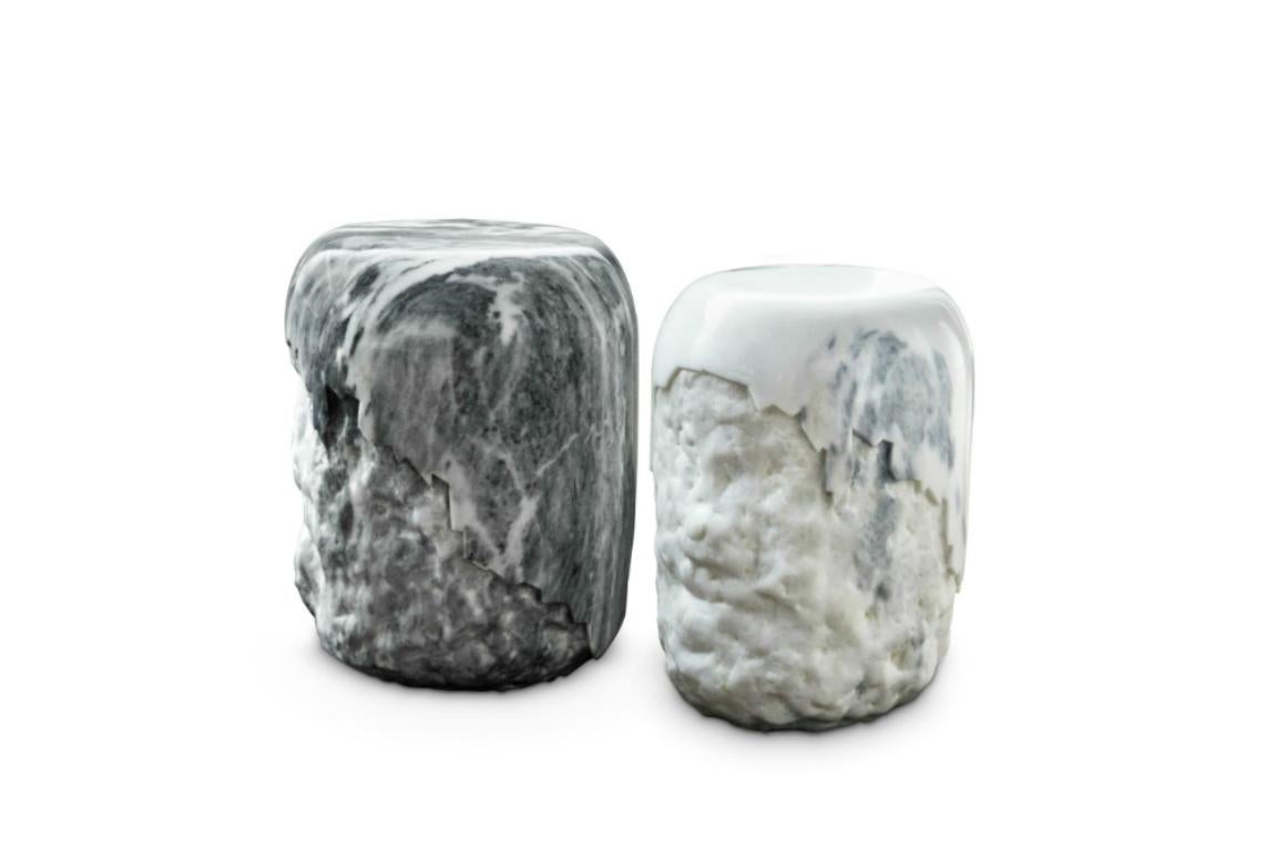 Art Deco Yoho Stool in Carrara Marble by Brabbu For Sale