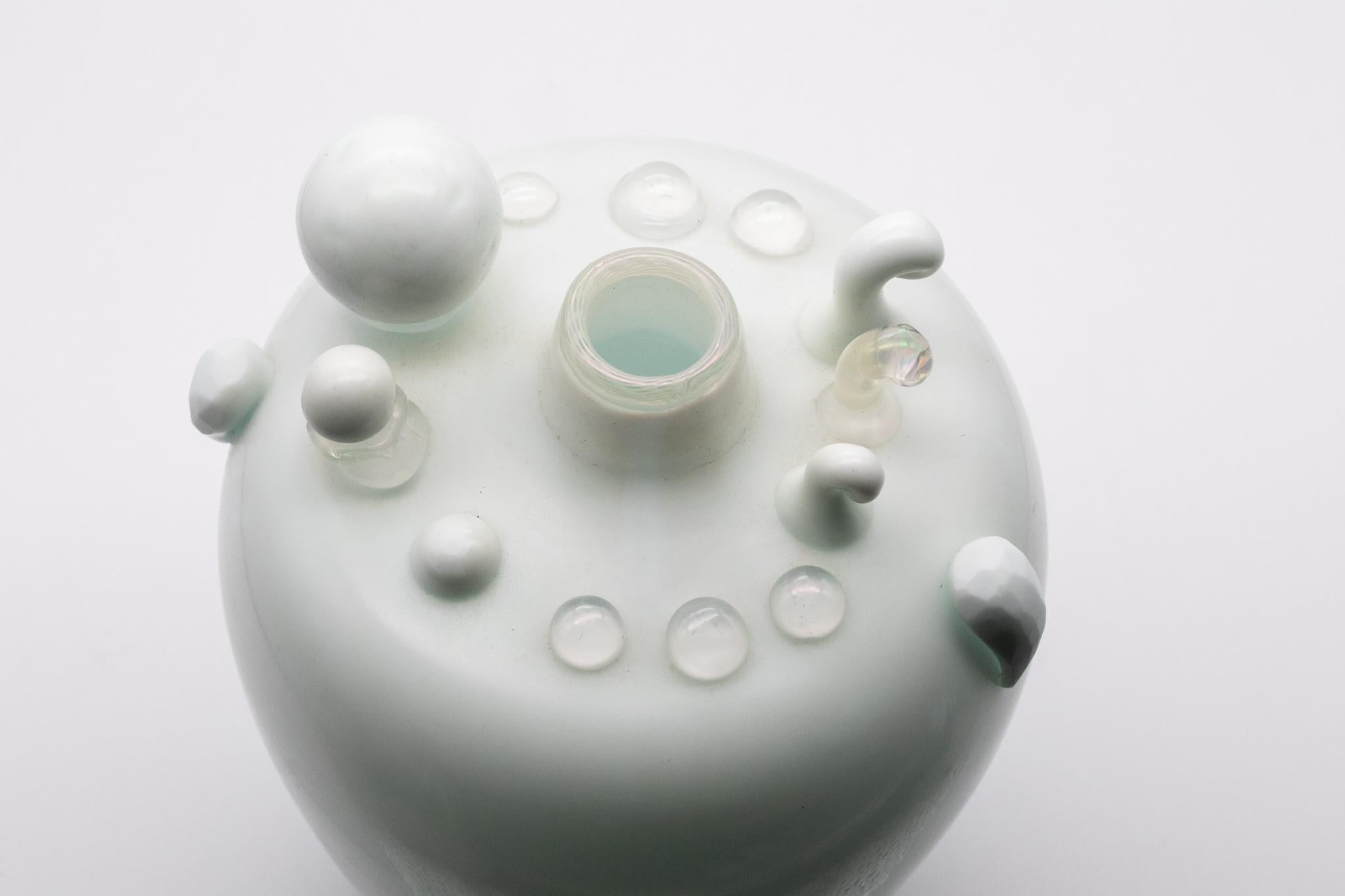 Modern Yoichi Ohira 1996 Murano Italy Crescita Abstract Vase in White Lattimo Art Glass For Sale
