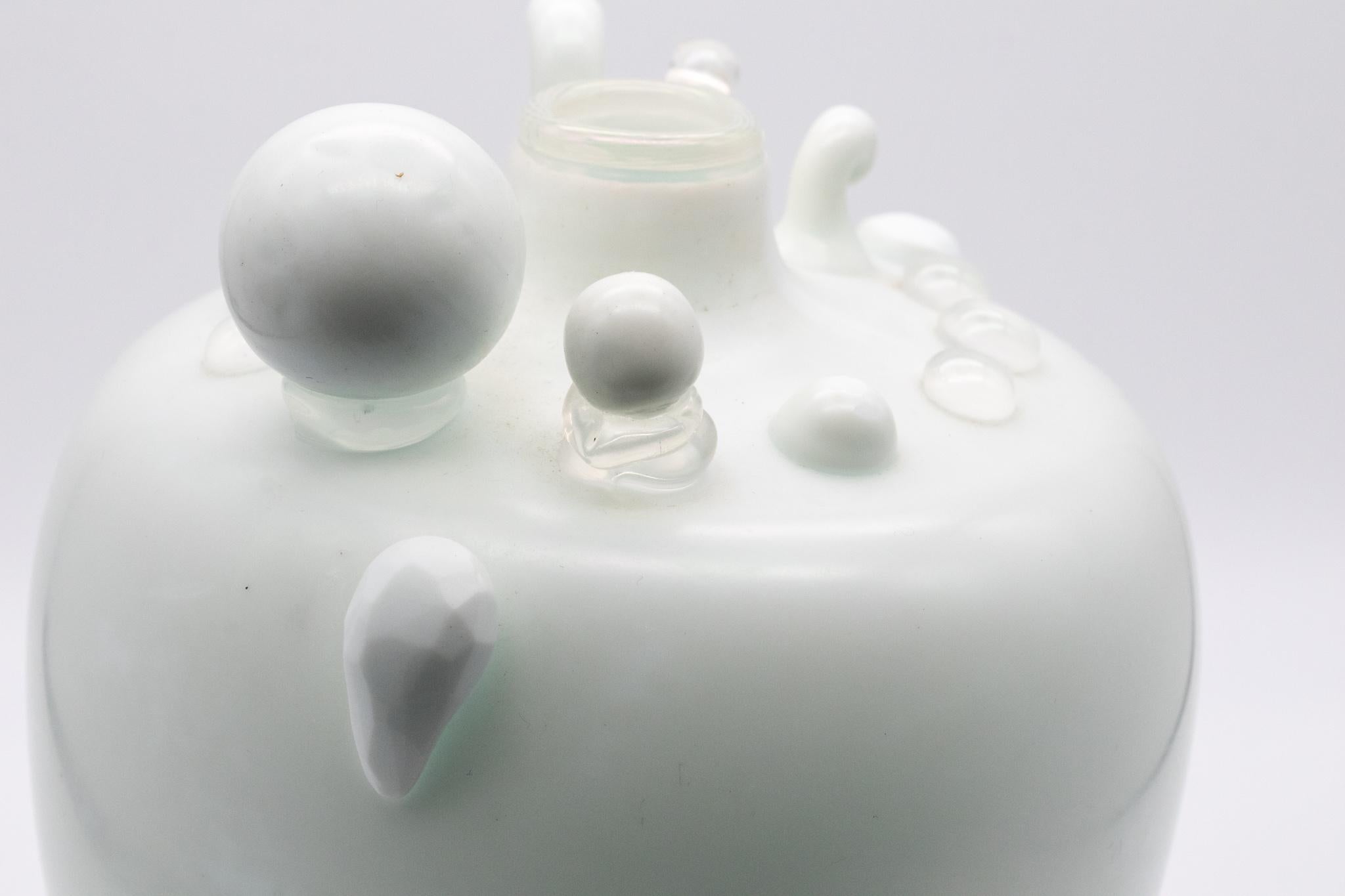 Italian Yoichi Ohira 1996 Murano Italy Crescita Abstract Vase in White Lattimo Art Glass For Sale