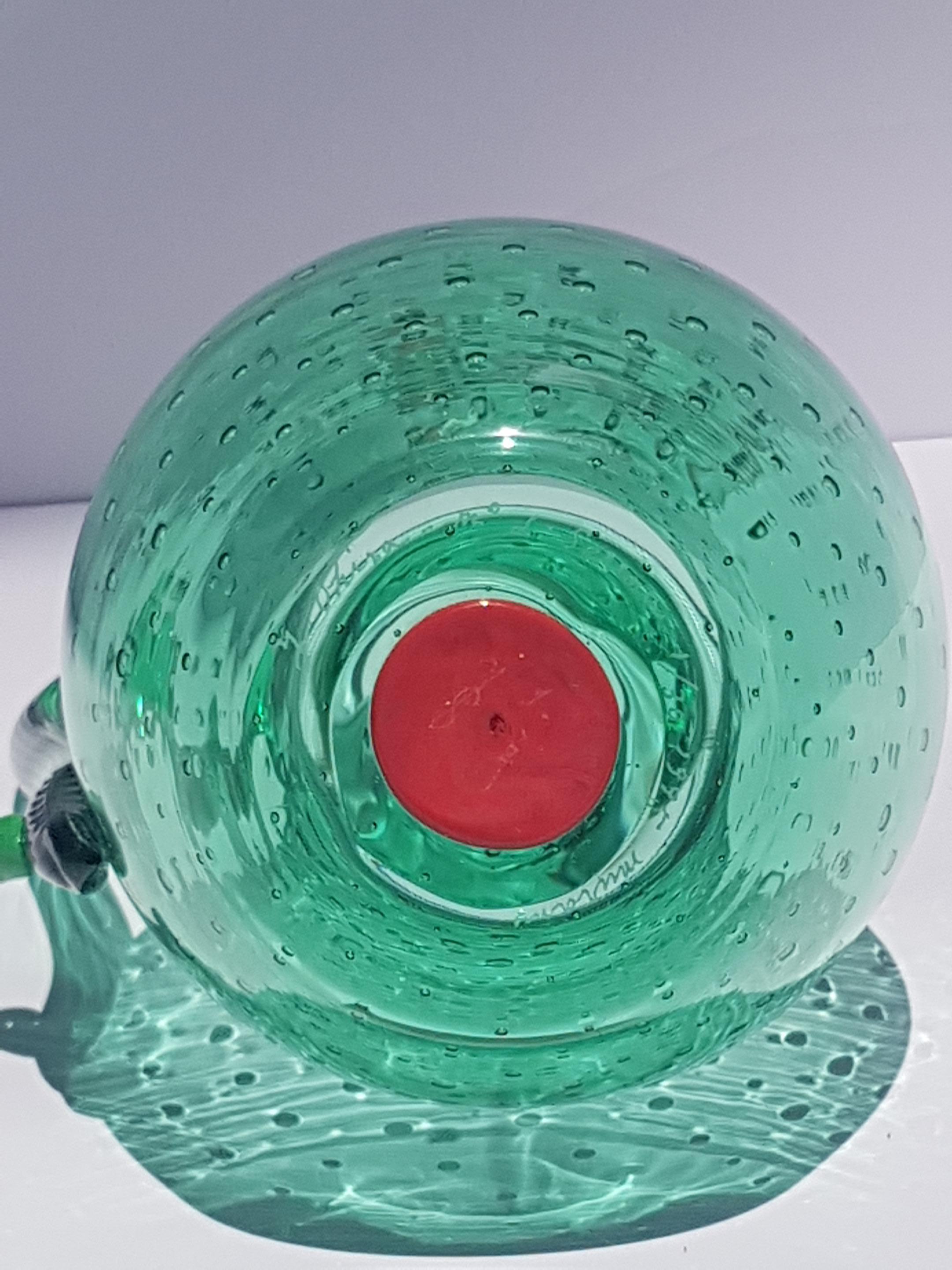 Yoichi Ohira Art Glass Artwork Vessle Vase Pitcher Ewer Murano Glass Emerald Red For Sale 6