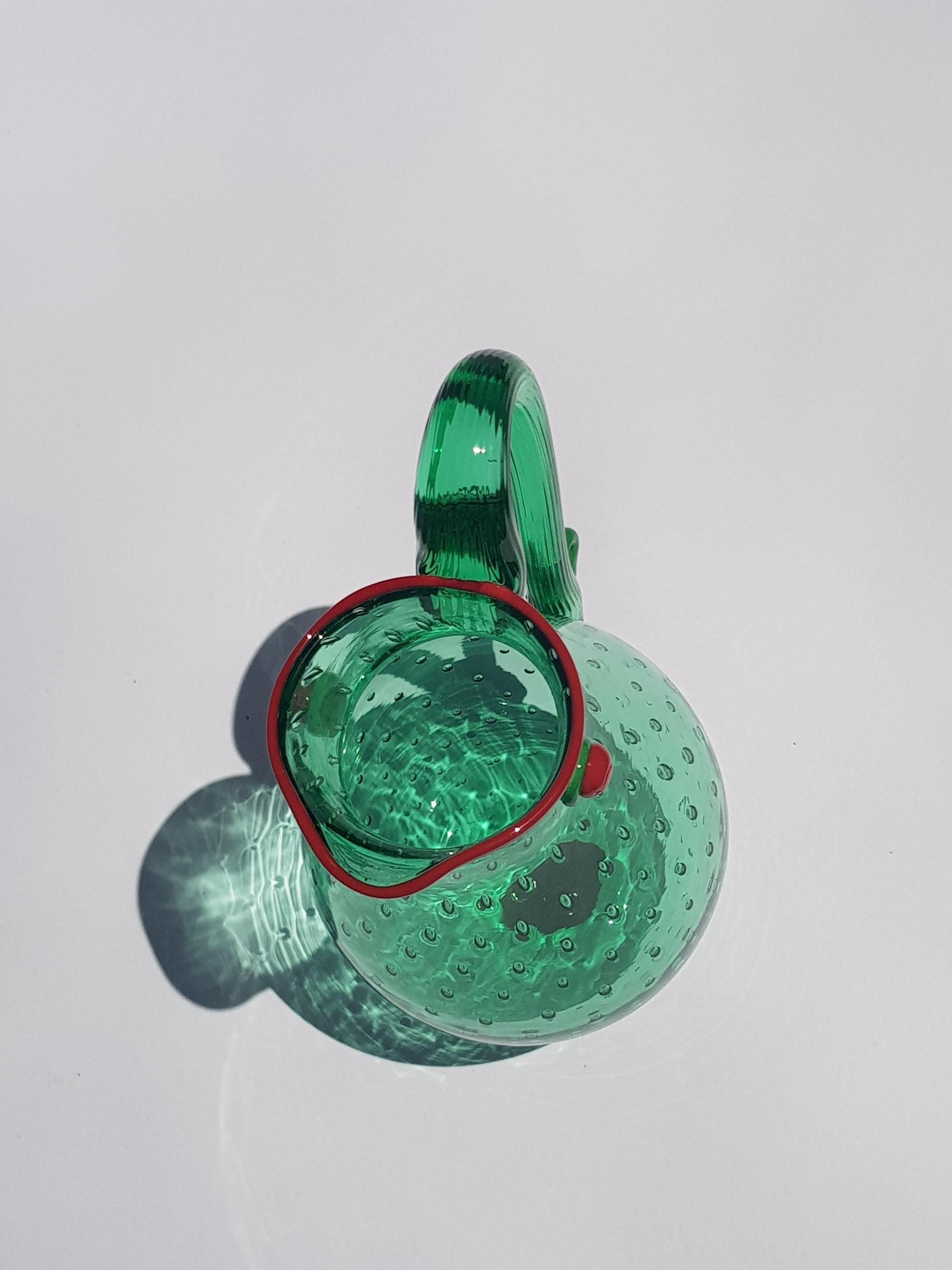 Yoichi Ohira Art Glass Artwork Vessle Vase Pitcher Ewer Murano Glass Emerald Red For Sale 1