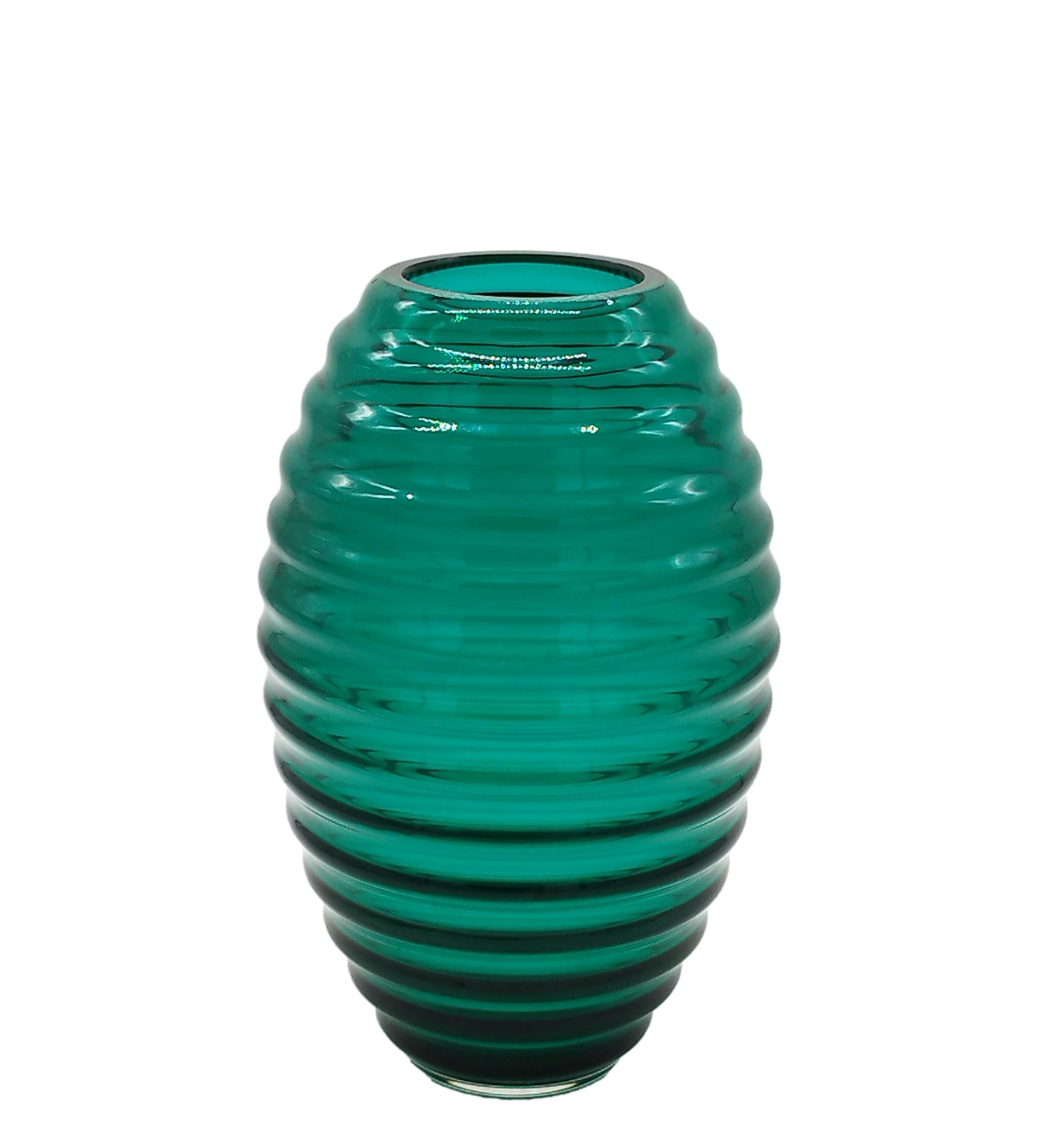 Italian Yoichi Ohira for Vetreria De Majo Green Glass Vase, Italy 1989